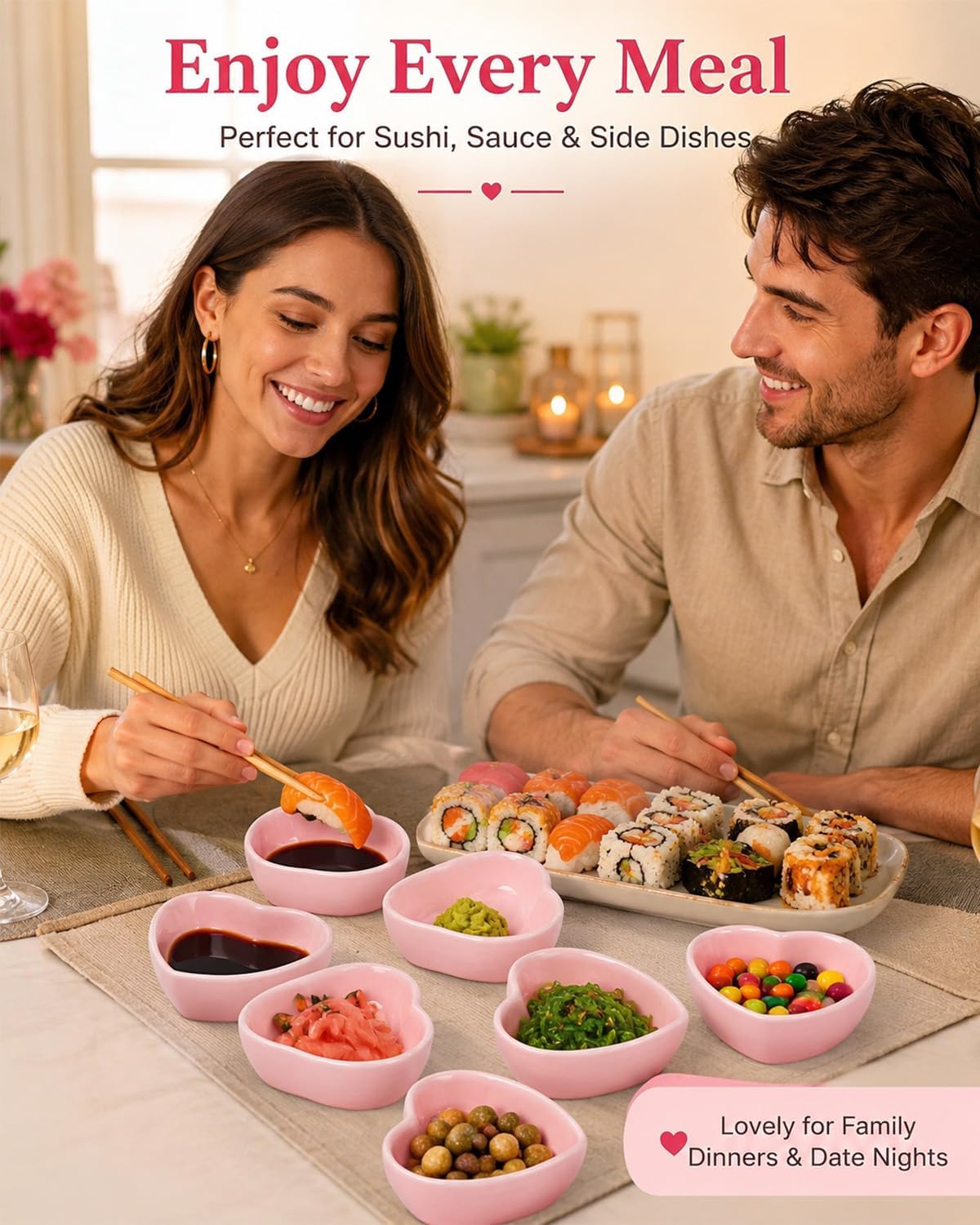 Dipping Sauce Cups, 24 Pack 1.5 Oz Sauce Bowls Soy Sauce Bowls, Small Ceramic Dish Heart Shaped Bowl For Side Dishes, Ketchup, Sushi, Valentine'S Day Dinner, 3 Inches