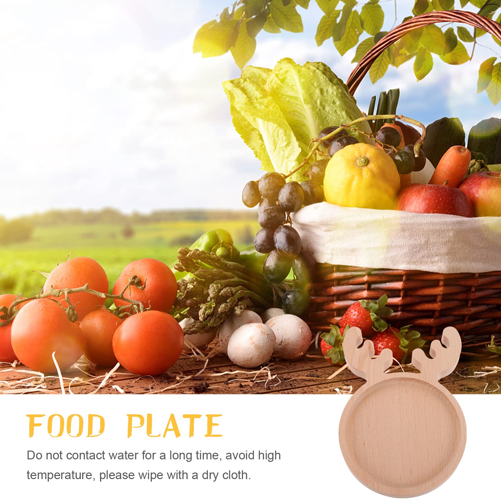 BRIGHTFUFU Wooden Beech Storage Plate Cartoon Style Side Dish Plate for Snacks and Dipping Sauce Christmas Reindeer Design for Home Kitchen Decor