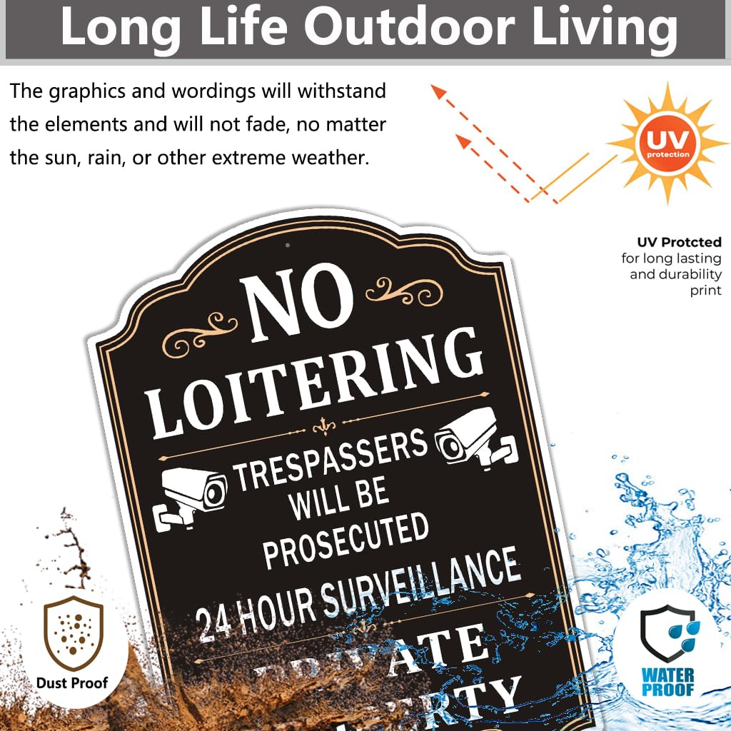 Paquete de 2 letreros de propiedad privada No Loitering Private Property 24 Hour Surveillance Trespassers Will Be Prosecuted de 10 x 14 pulgadas, letreros de propiedad privada de metal reflectante,