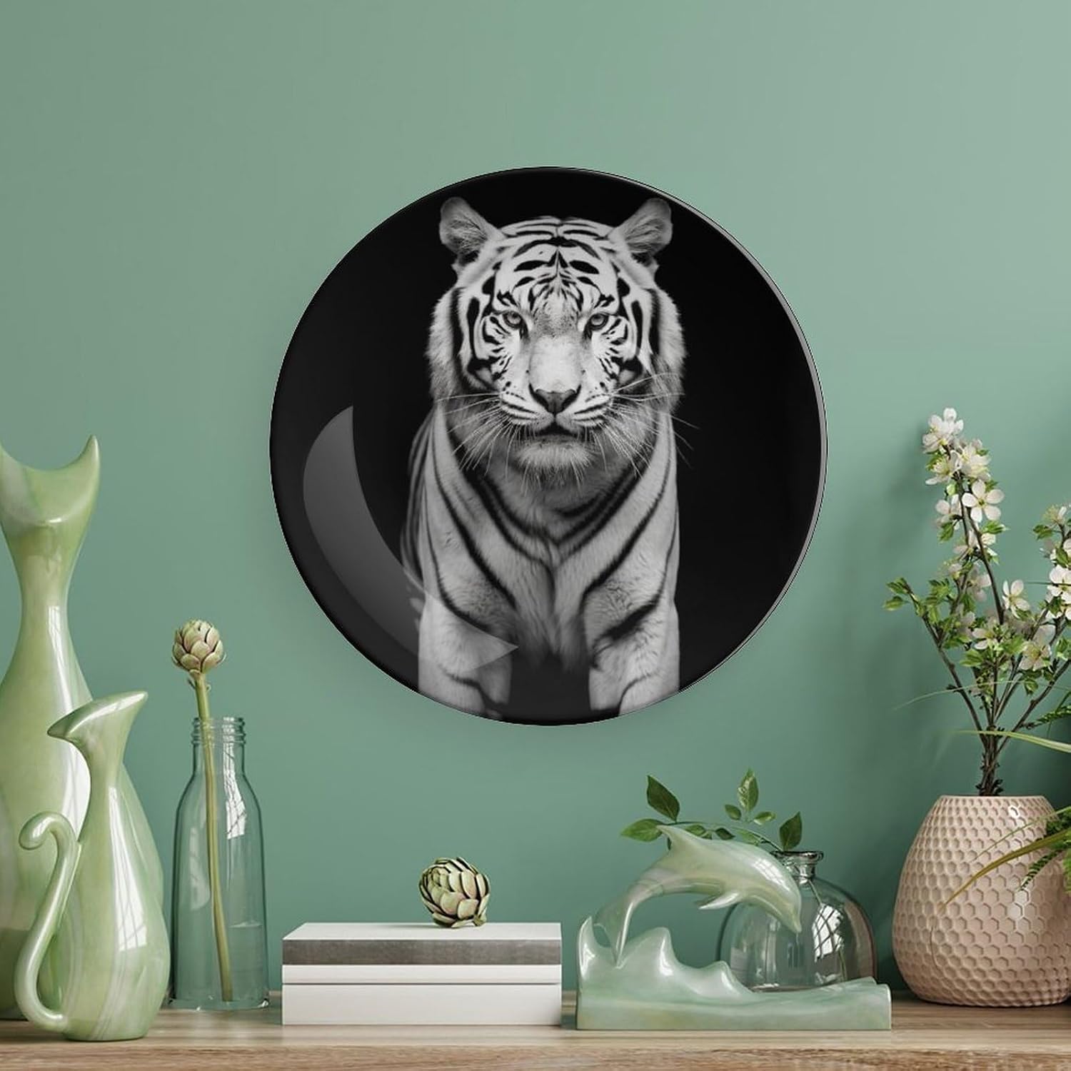 Black And White Tiger Ceramic Decorative Plate for Home, Bone China Plates