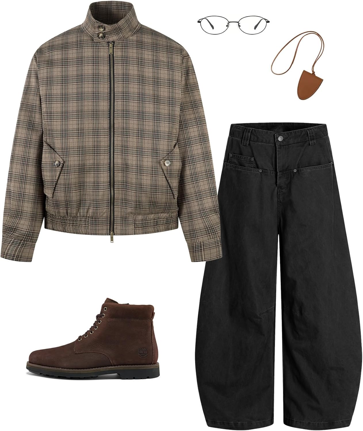 Bakyarder Unisex Vintage Plaid Stand Collar Workwear Jacket Retro Checkered Lightweight Zip-Up Coat