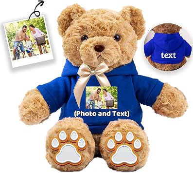Personalized Teddy Bear for Her Him Bear Plush with Custom Text+Photo, Personalized Gifts Teddy Bear with Bow as for Valentines Day Christmas Day Birthday 11-in-Text+Photo