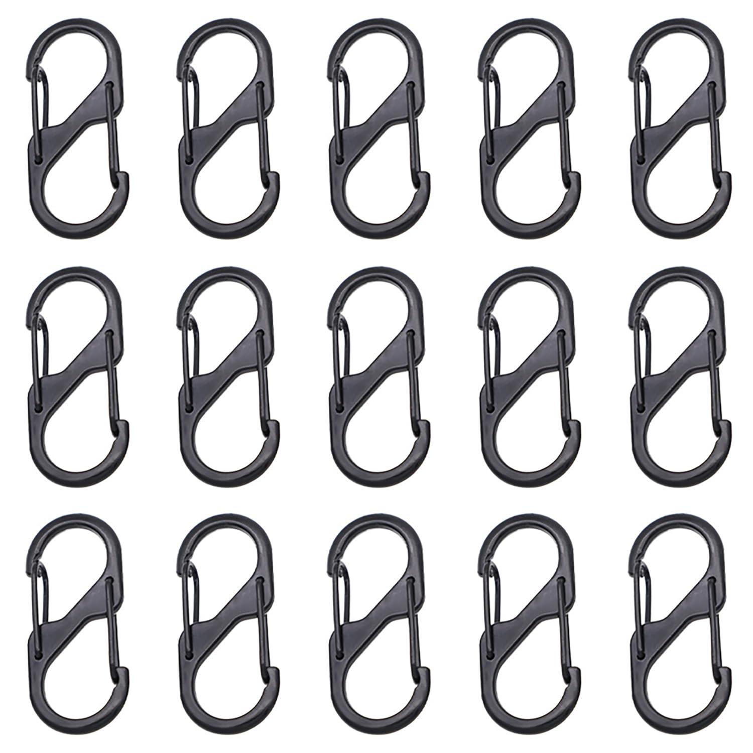 Euzuxu Black 15Pcs Small Carabiner Keyring Clip, 30Mm S Ring Locking Carabiner Double Clip Hook For Outdoor Hiking Fishing Camping(Black)