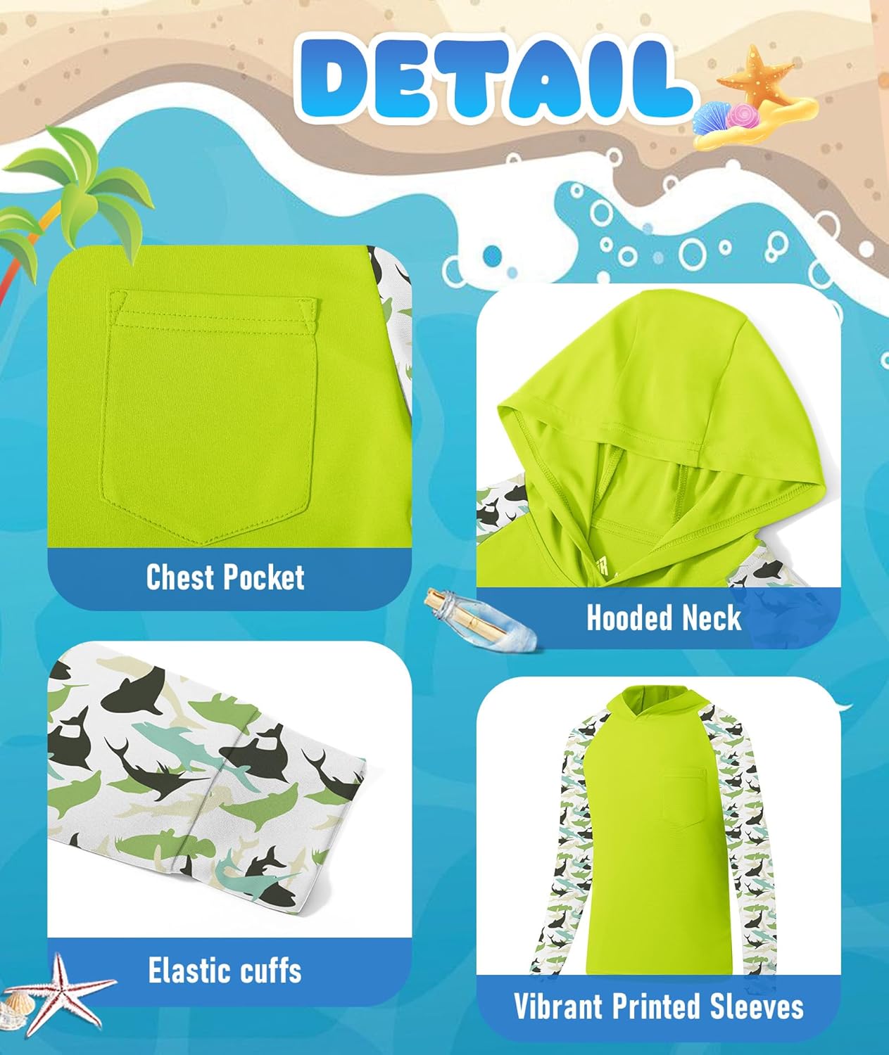 ZITY Boys Rash Guard Hooded Fishing Shirt Kids UPF 50+ Long Sleeve Sun Hoodie Youth UV Protection Beach Swim Shirts - Image 4