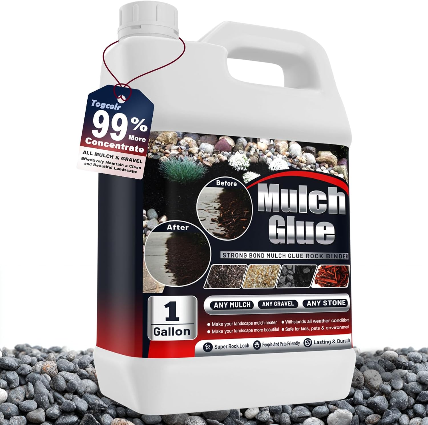Mulch Glue for Landscaping - 1 Gallon Strong Adhesive Rock Glue for Landscaping, Non-Toxic Weather-Resistant Mulch Anchor for Landscaping Rocks, Pebbles and Pine Straw