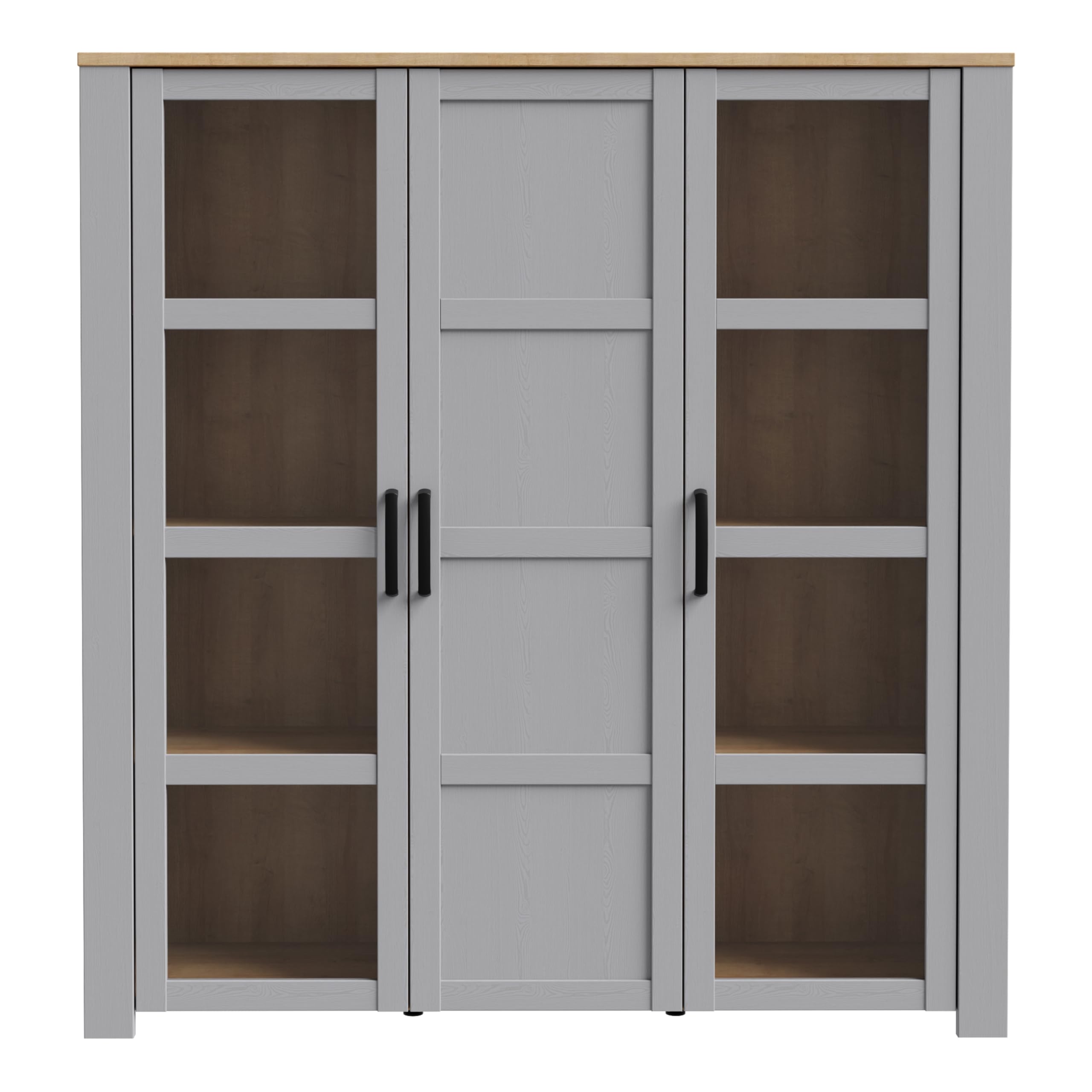 Furniture To Go | Bohol, Riviera Oak & Grey Oak, Display Cabinet inc. 4X LED Lights