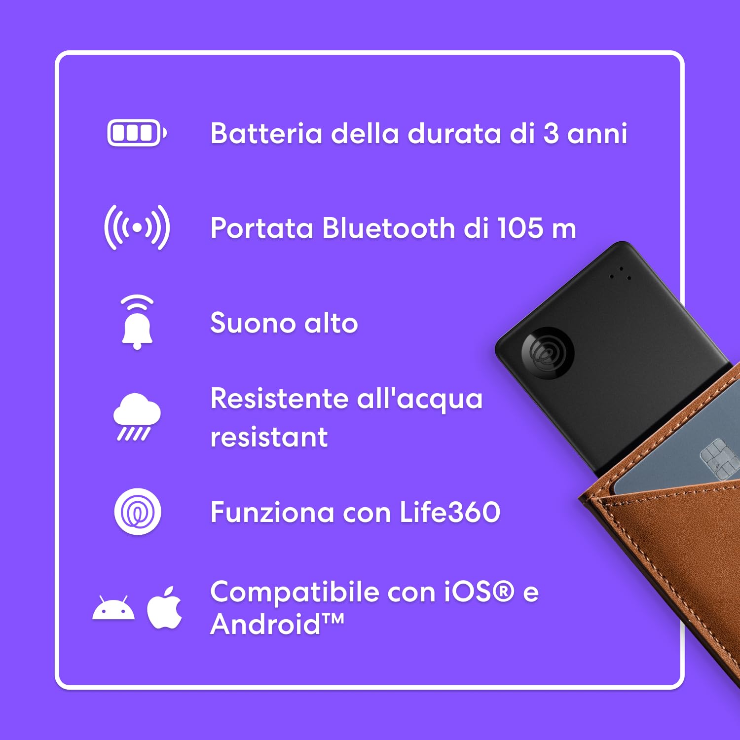 Tile by Life360 Slim Localizzatore Bluetooth Portafogli Tracker 1 Pacchetto Nero