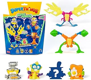 SUPERTHINGS - Neon Power Series - Pack of 6, Includes 4 SuperThings (1 Silver Captain) and 2 Exoskeletons, Pack 1 of 6