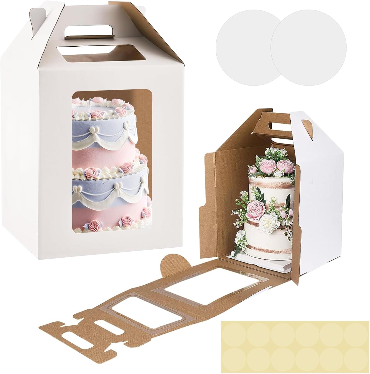 YOTINO 2 Pack Extra Tall Cake Boxes White with 2 Cake Boards, 10x10x12