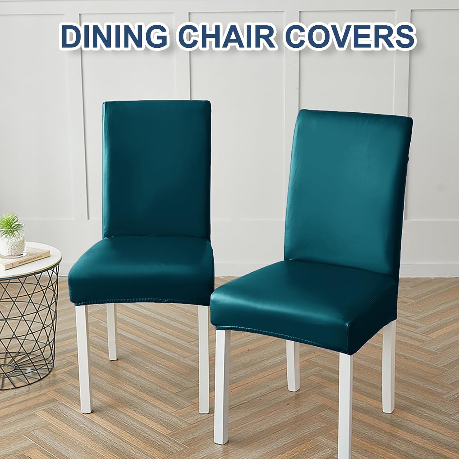 Waterproof Chair Covers for Dining Chairs, Stretch High Back Kitchen Chair Covers Set, Removable PU Leather Chair Seat and Back Slipcovers (Teal,Set of 6)