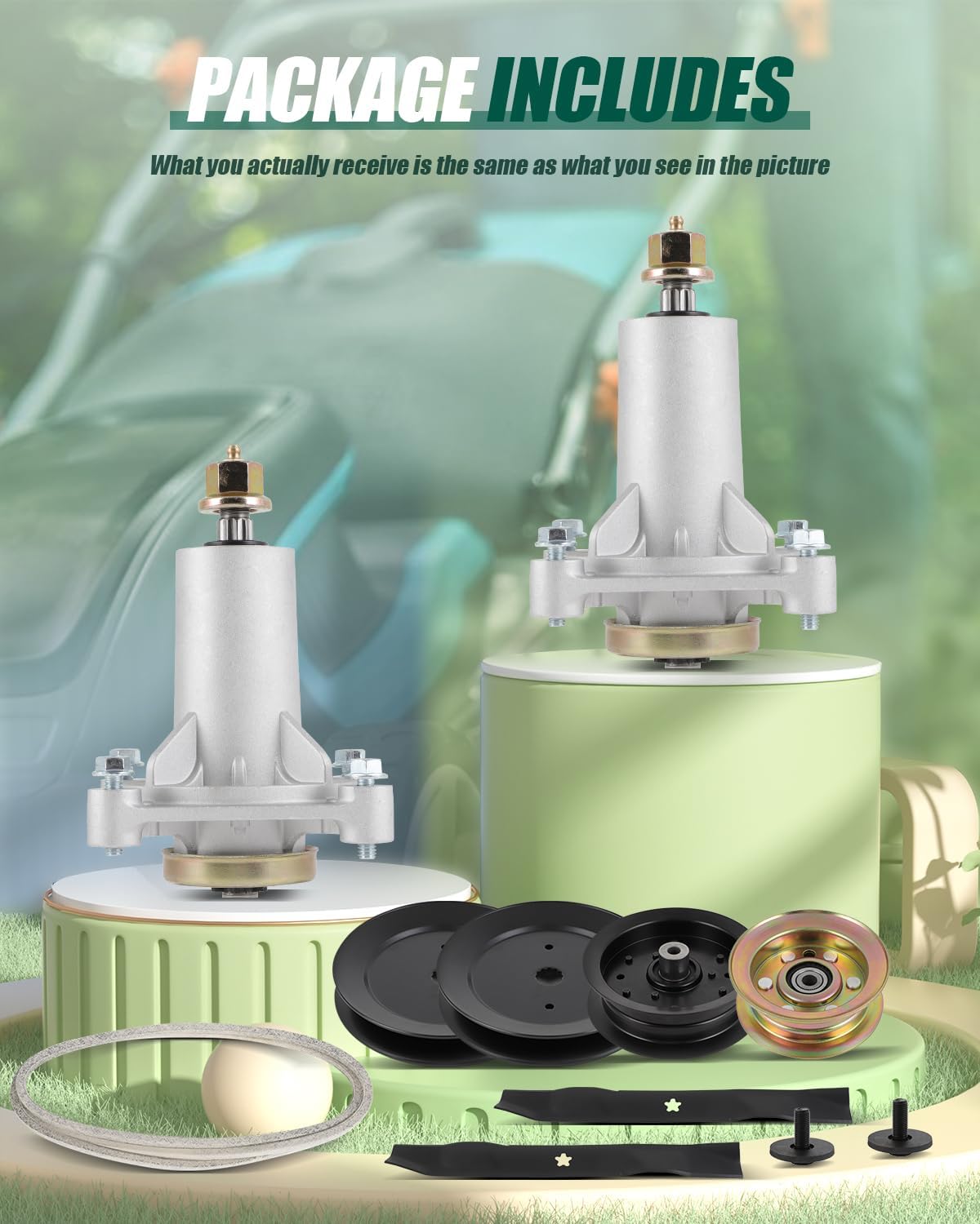 Deck Rebuild Kit for Poulan Pro 42 inch PP19A42 PB185A42 PB195H42LT Mower Deck Parts 192870 187292 Spindle 134149 Blade 197253 Belt 197473 196106 177968 Pulley