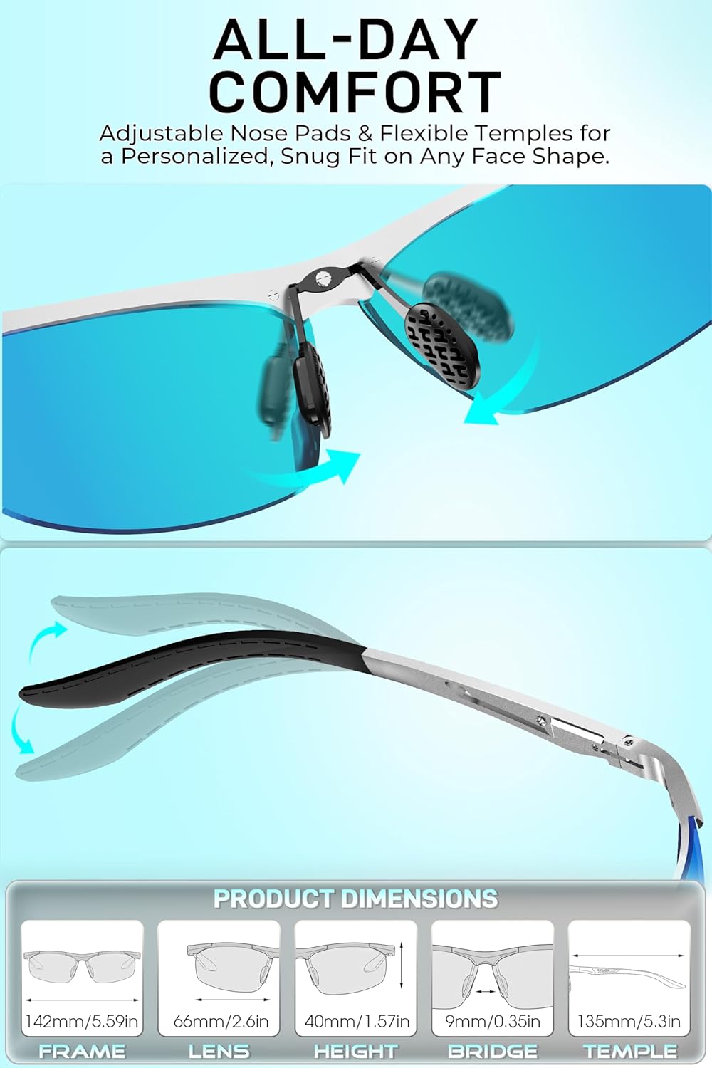SIPLION Polarized Sunglasses Men Sports: Ultra Light Al-Mg Metal Frame UV Protection Ideal For Driving Fishing Running Golf