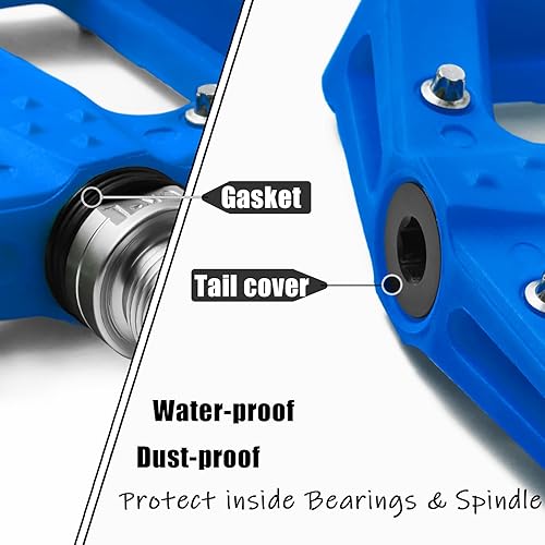 Miniatura 4 de Flat MTB Bicycle Pedals Mountain Bike Colored Pedals, Glass-Fiber Nylon Composite Platform Pedal w 916" Sealed Cr-Mo Spindle, BMX Gravel Road Bike