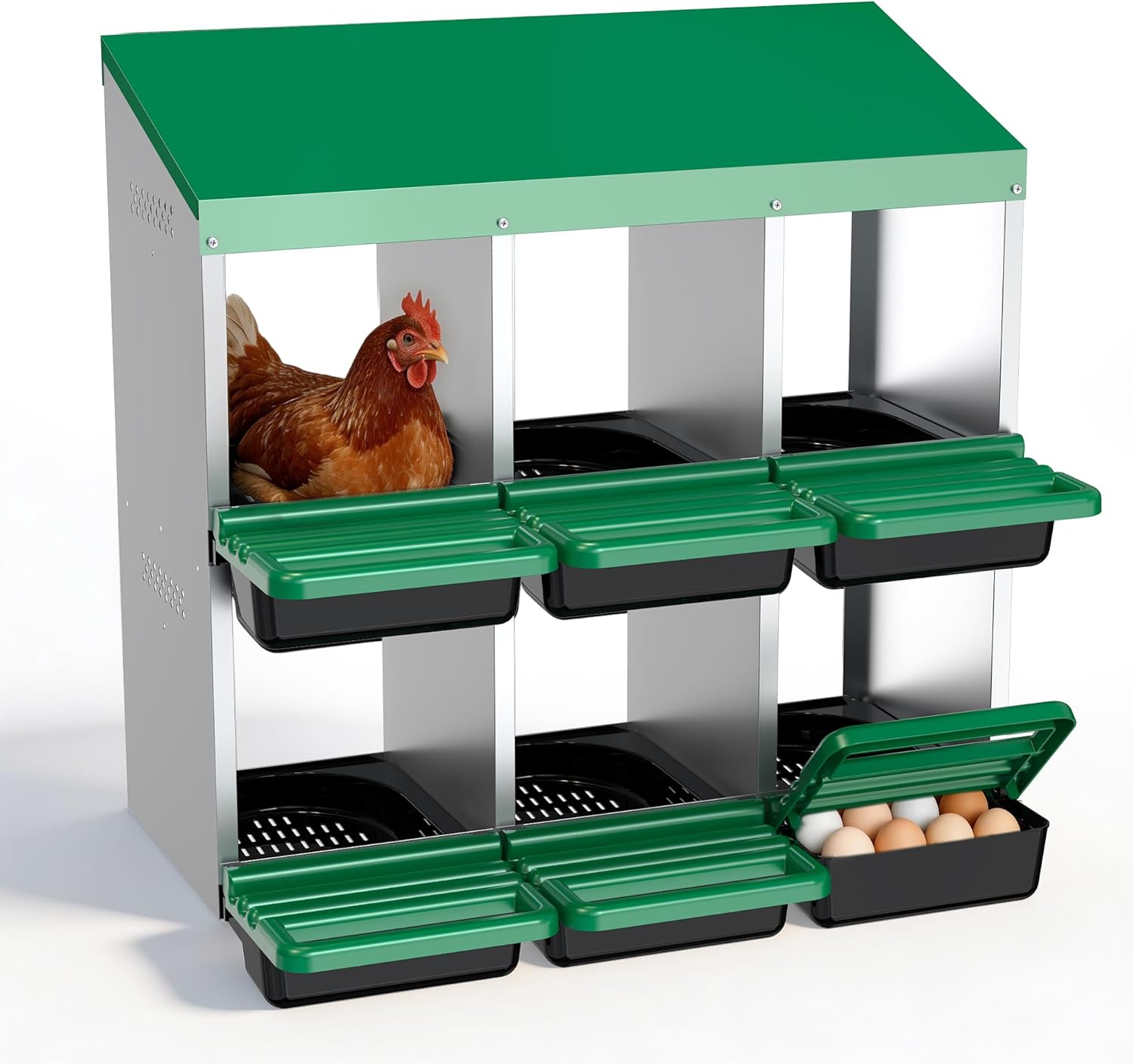 Eggluuz Chicken Nesting Box, 6 Compartments Egg Laying Nests Boxes for Hens
