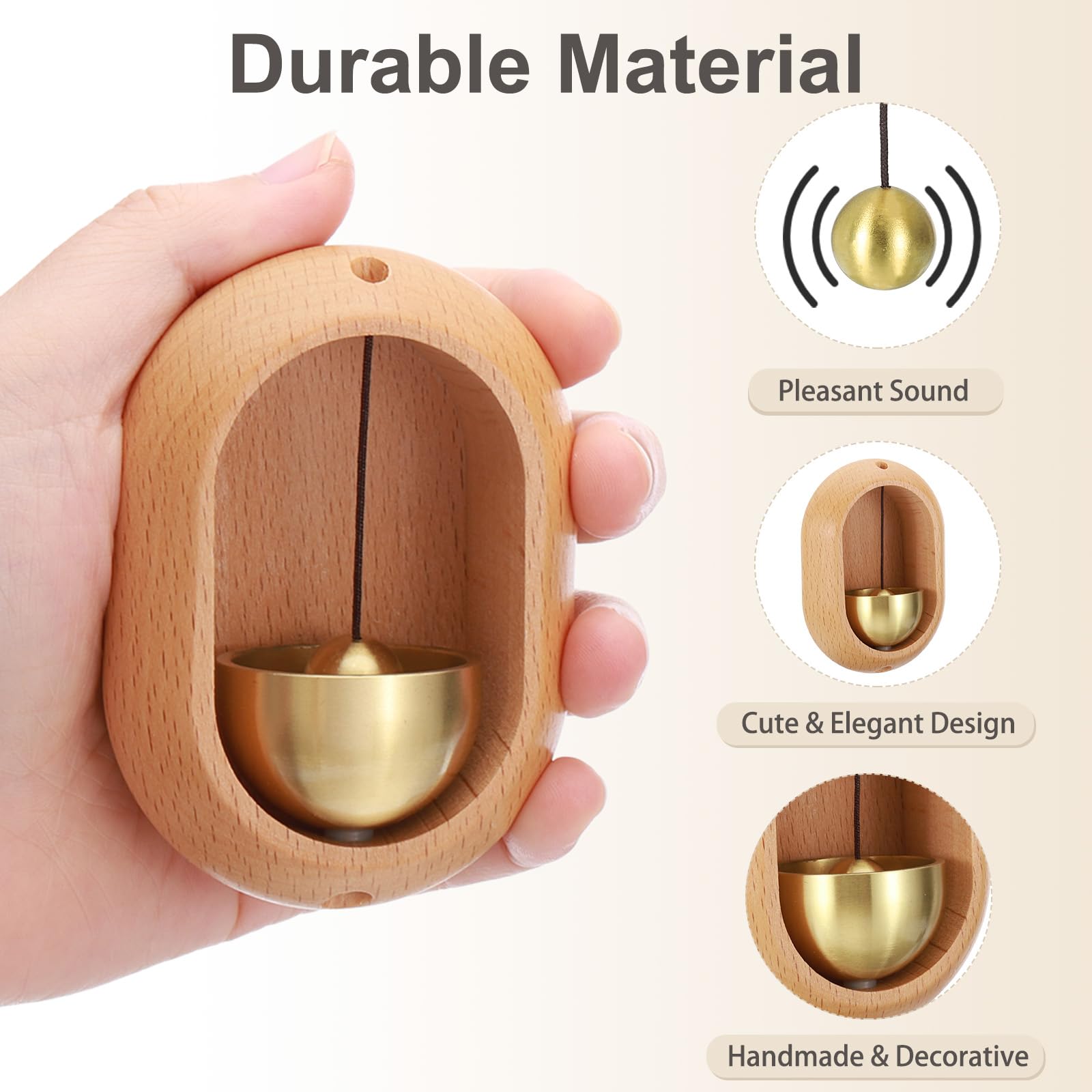PATIKIL Magnetic Shopkeepers Bell for Door Opening Woodybeing Door Chime for Business Office Ornaments Hanging Decoration Entrance Fridge Sticker Beech (Oval) - Image 3