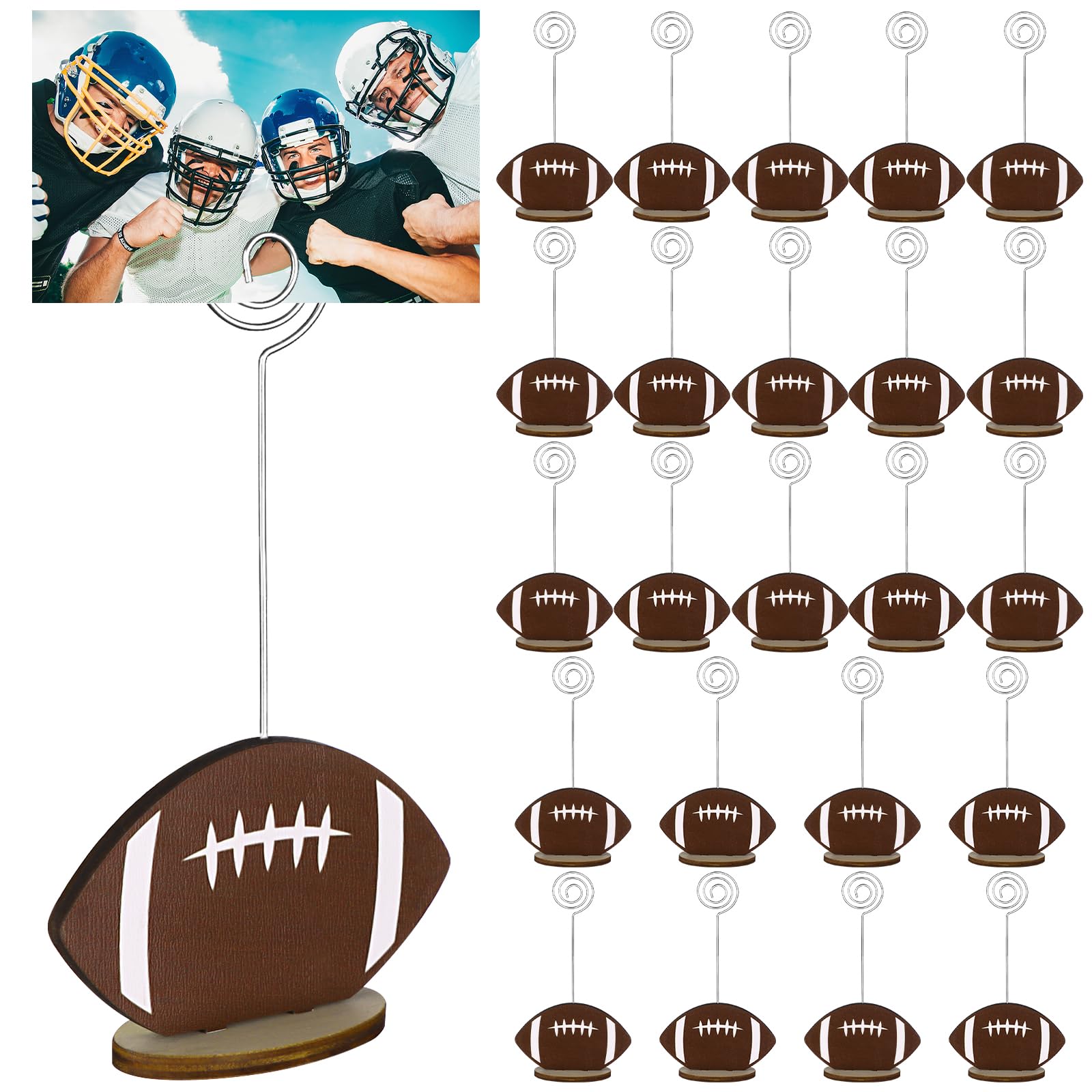 24 clips redondos de resina con base de pelota deportiva, soporte para números de mesa con forma de fútbol, soporte para fotos, soporte de notas de mesa, para fotos, menú, decoración de fiesta