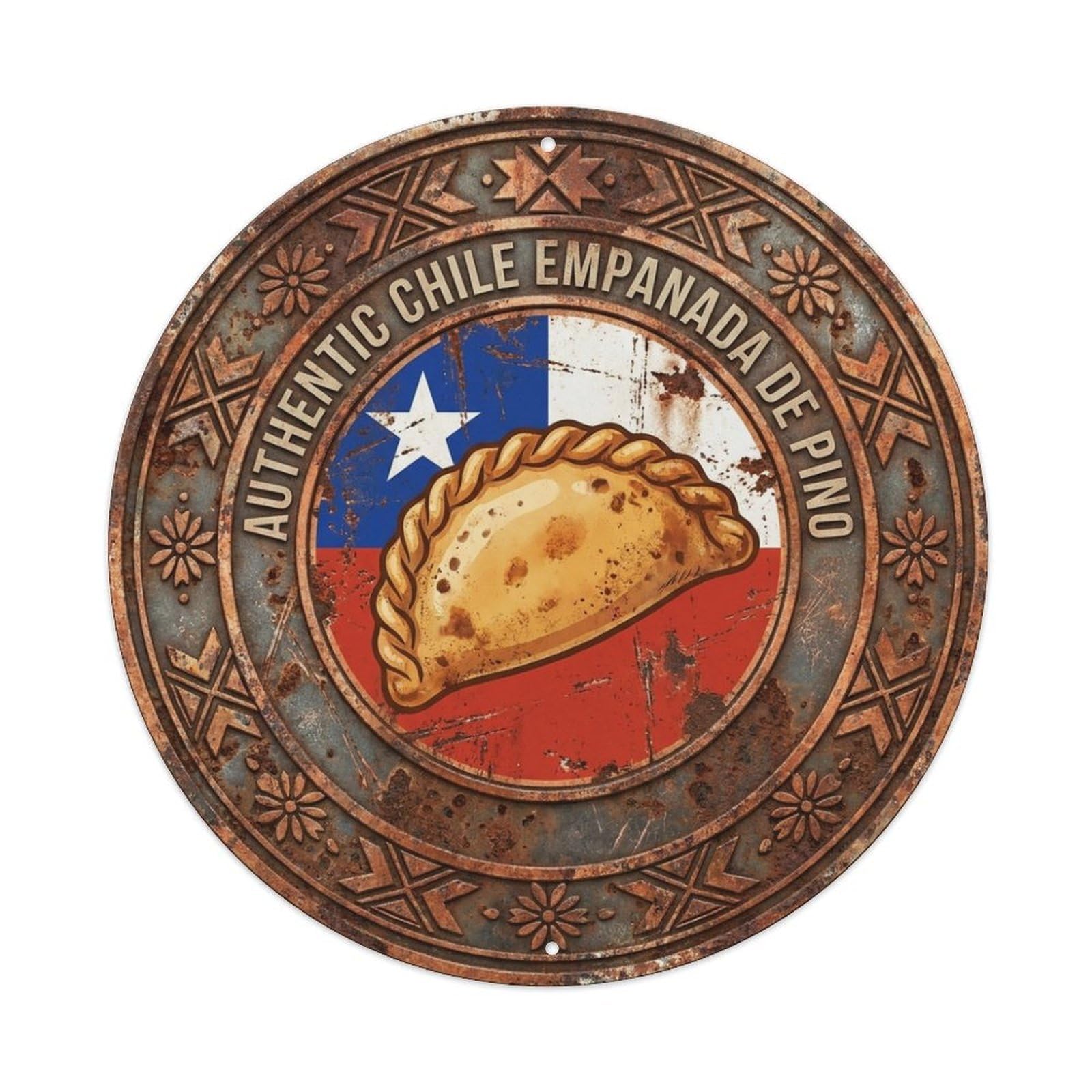 Olhnbad Style Chile Travel Empanada De Pino Savory Pastry Cuisine Metal Tin Sign