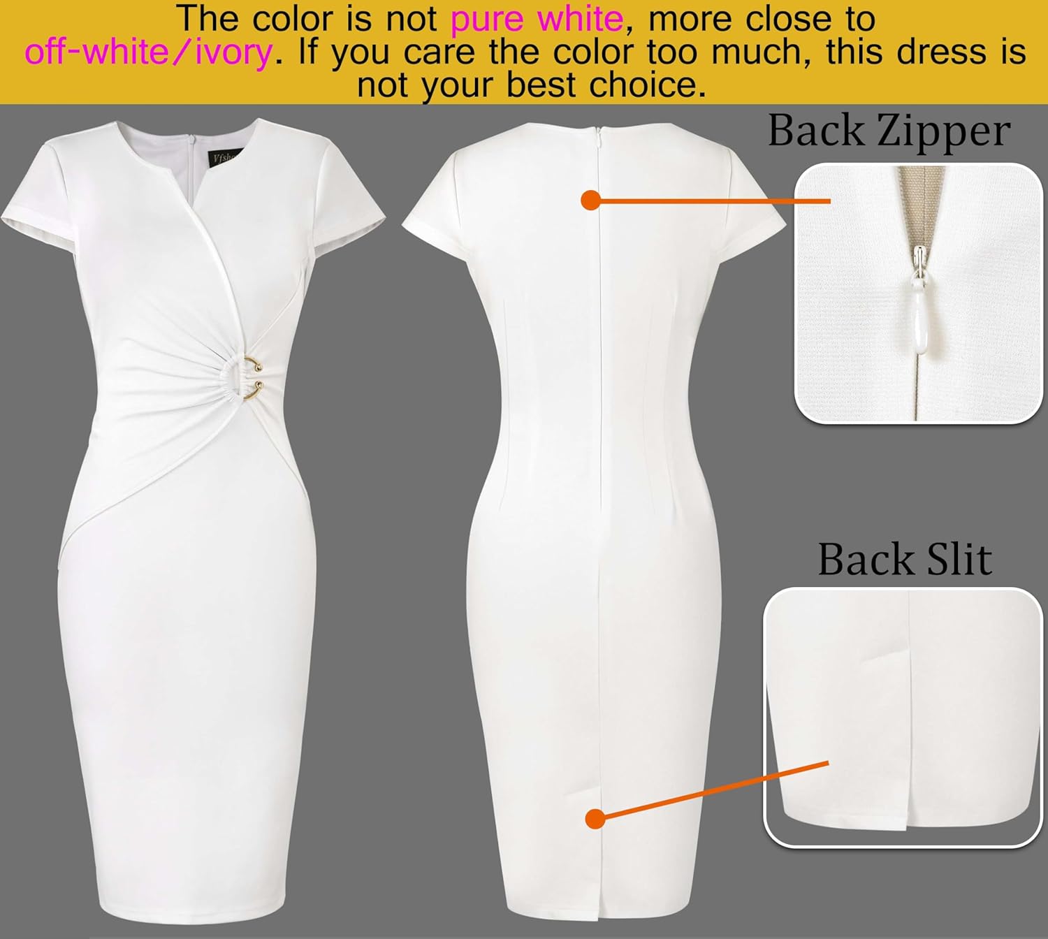 VFSHOW Womens Elegant Notch V Neck Ruched Work Office Business Church Bodycon Sheath Dress - Image 5