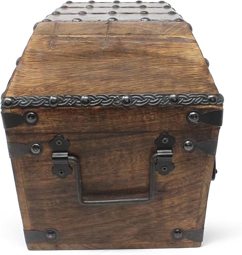 Miniatura 2 de Nautical Cove Cofre del tesoro pirata angular hecho de madera maciza con remaches decorativos (mediano 11 x 7 x 8 pulgadas), cerradura de hierro y