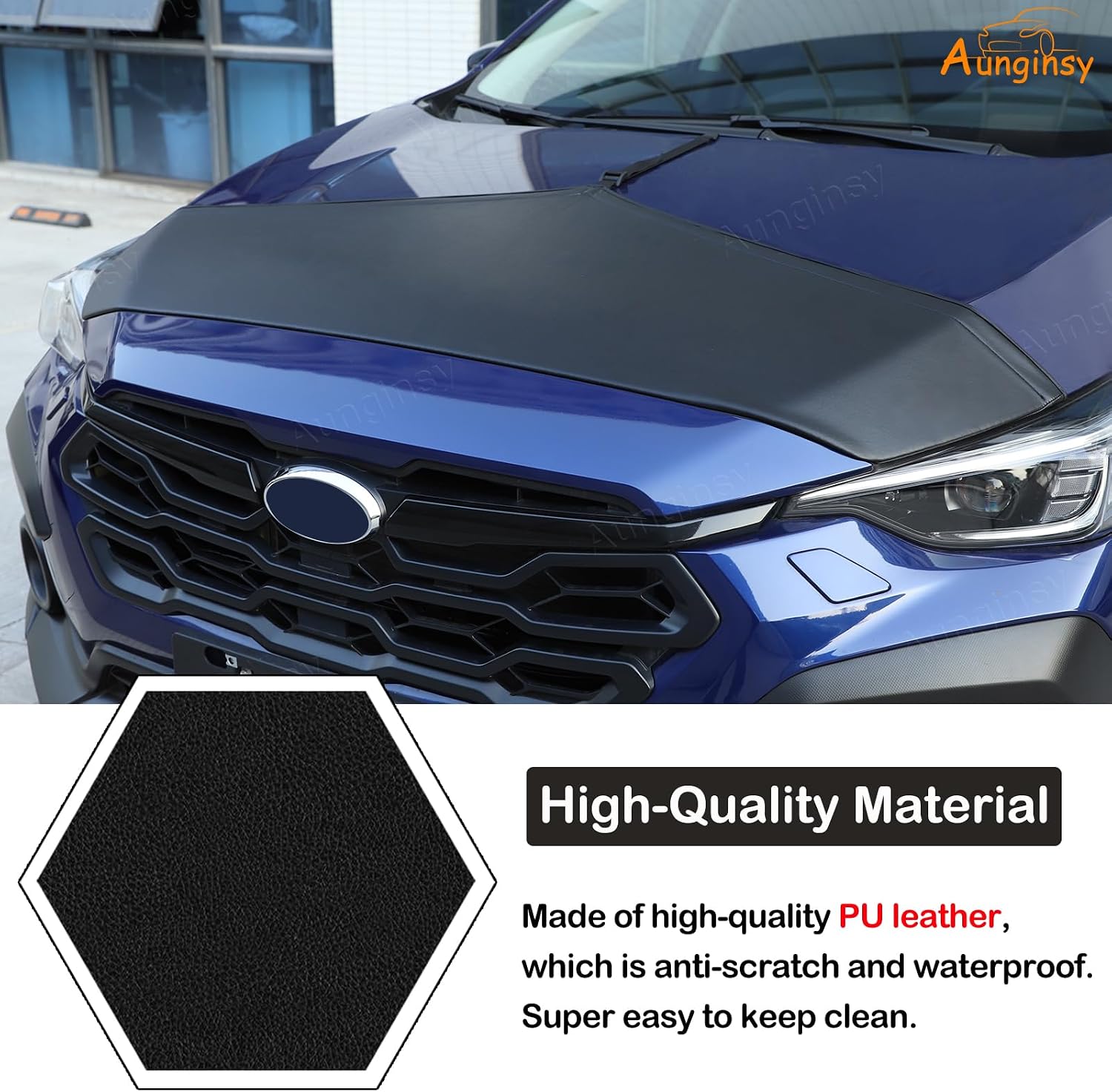 Aunginsy Car Hood Protector Bra Compatible with Subaru Crosstrek 2024 2025 SUV Front Hood Cover Leather Protector Cover Half Hood Bonnet Bra Front Car Cover Mask Hood Shield Exterior Accessories
