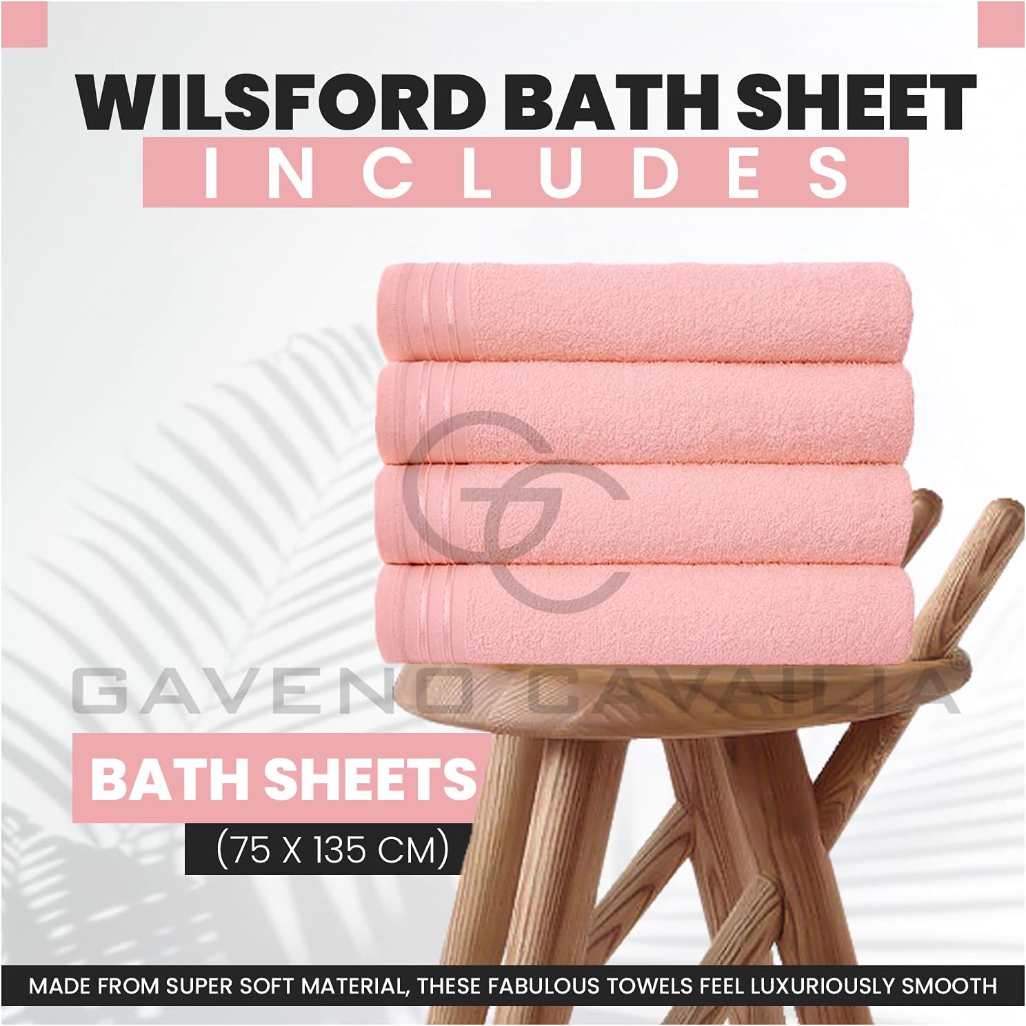 Gaveno Cavailia Luxurious WILSFORD 100% Eyptian Cotton 500 GSM Super Soft Extra Absorbent 4Pk Bath Sheets Set [ 75x135 cm-Blush Pink - Image 5