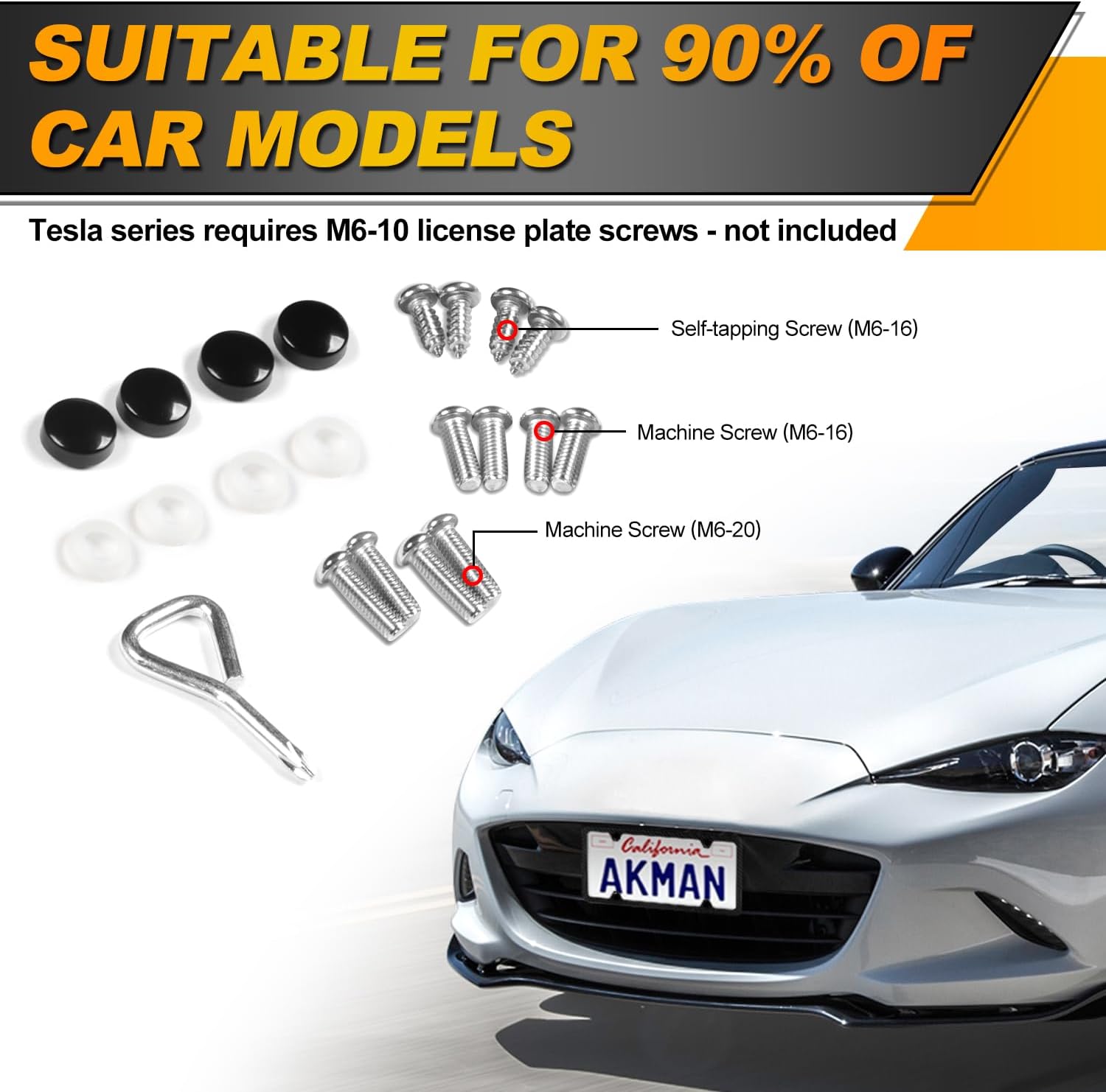 AKMAN 2 Pack Real Carbon Fiber License Plate Frame, 4 Hole Black Pure Carbon Fiber License Plate Frames Car Tag Frame Holder Fit for Man/Women