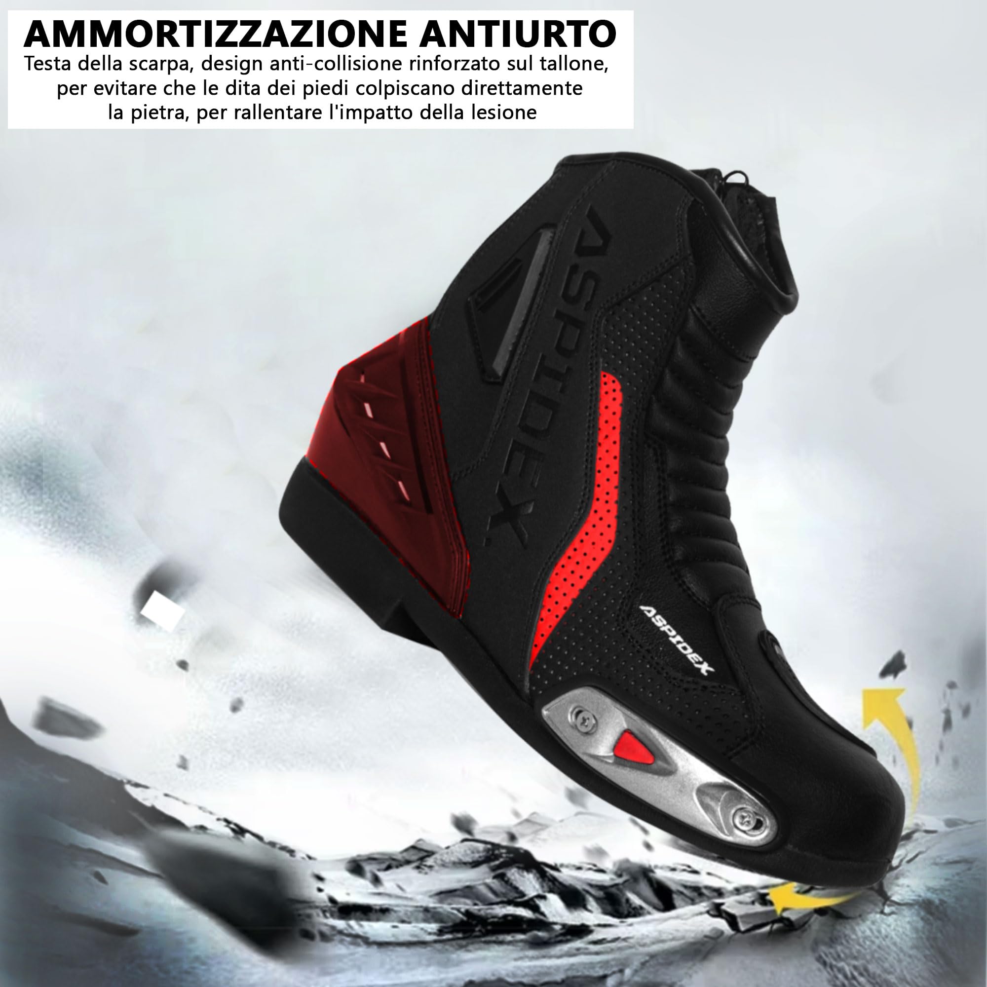 Stivali da moto da uomo Stivali da moto in pelle sportivi Scarpe da moto con suola in gomma nera Stivali
