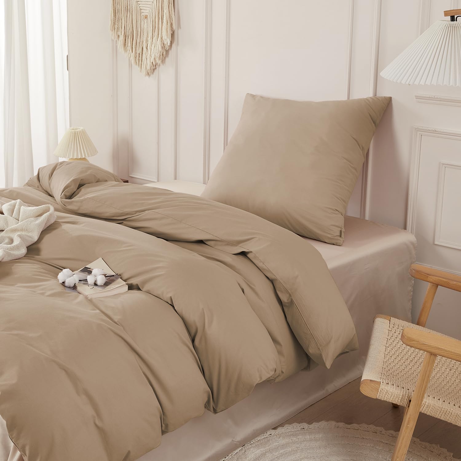 Parure de lit en coton kaki effet lin pour une chambre cocooning