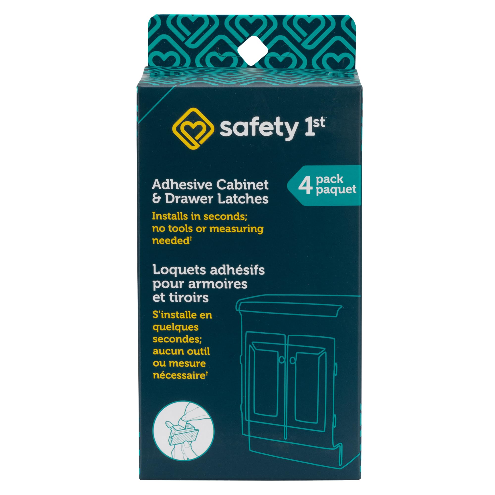 Safety 1st Pestillo Adhesivo para gabinete, 4 Piezas, para protección de niños, Color Blanco, Talla única