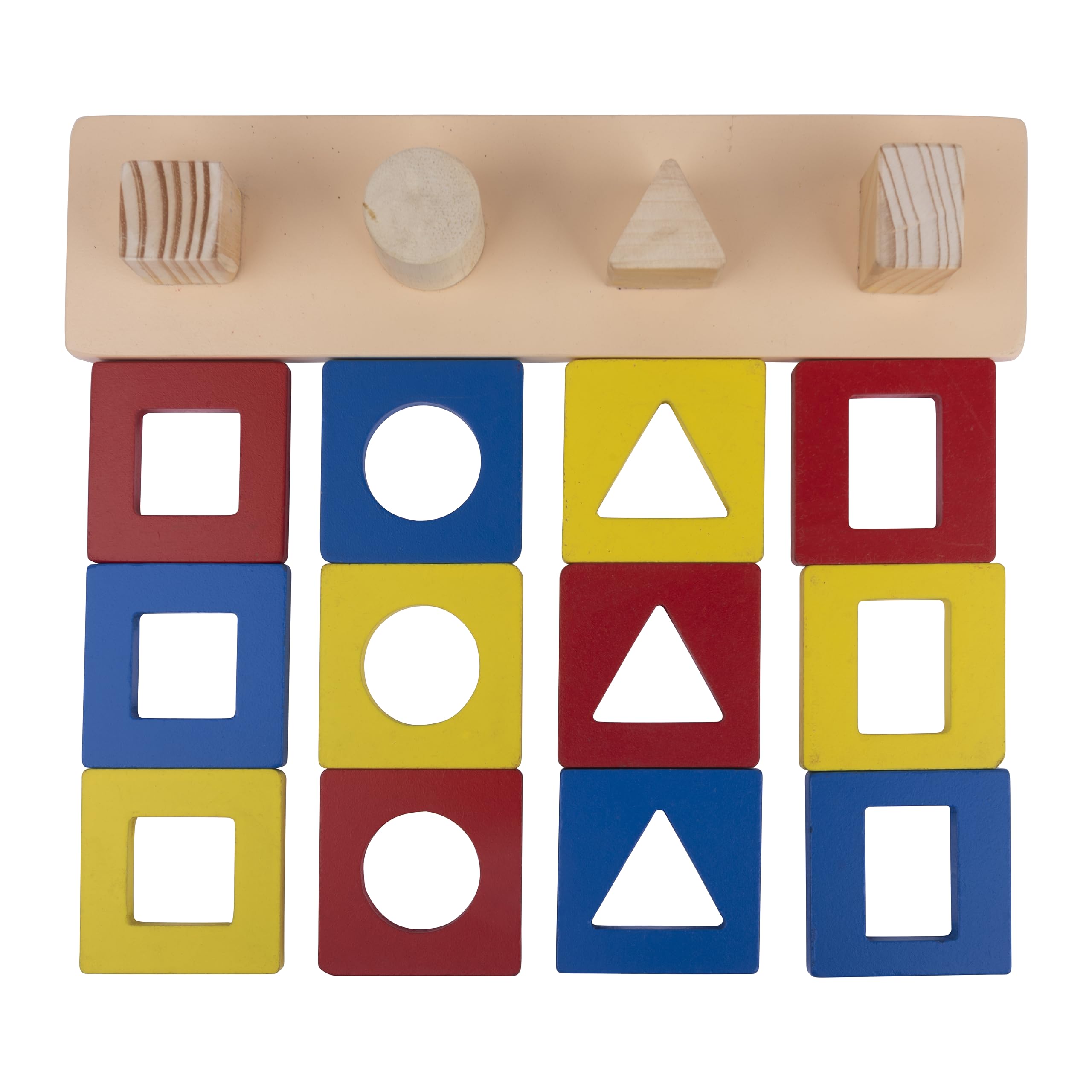 WISH GENIE Kids Wooden Angle Geometric Blocks Stacker | 4 Column Geometric Shape Puzzle Activity for Kids | 12 Pcs | Sorting and Stacking Toys | 1 to 3 Years Kids