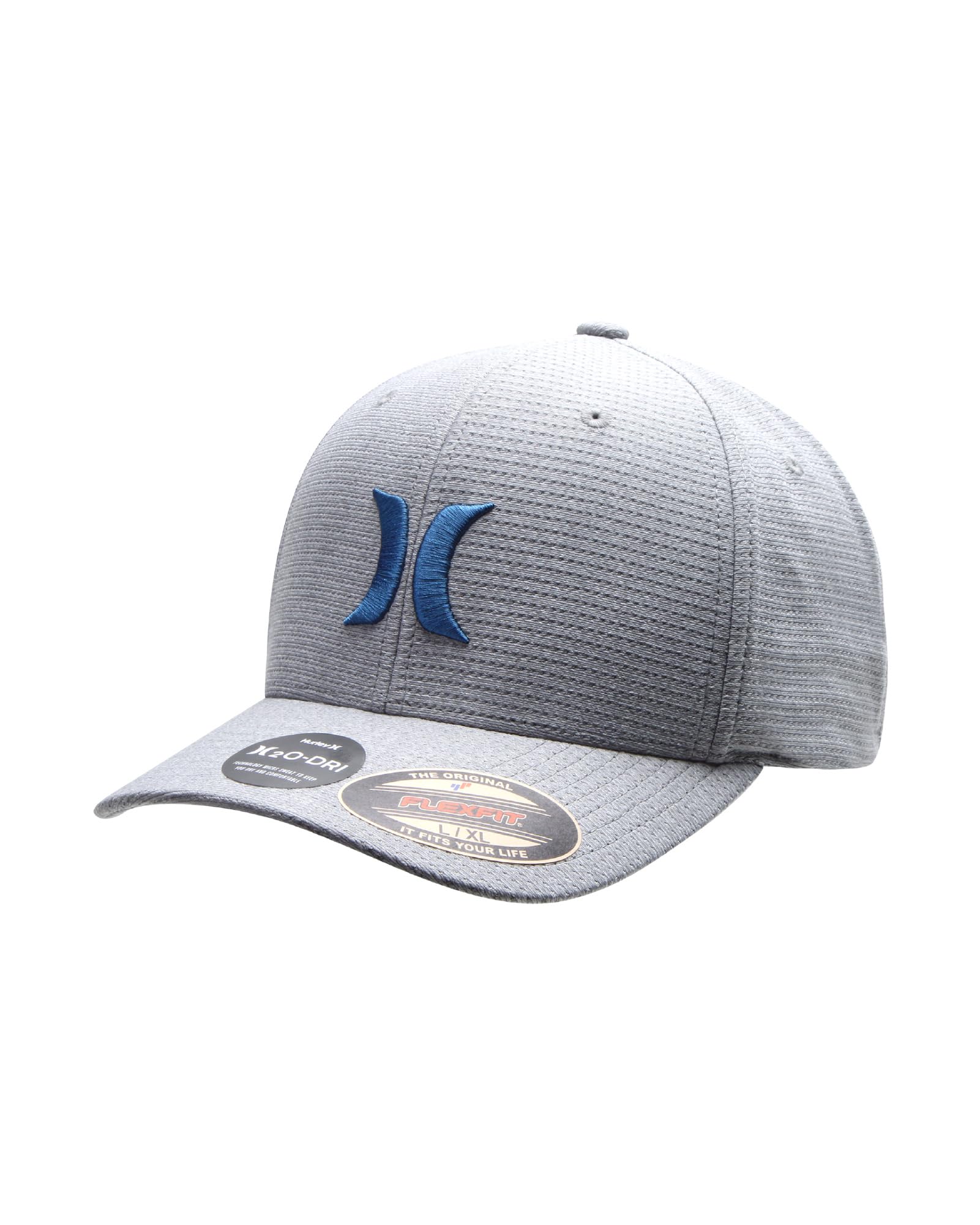Hurley Men's Baseball Cap – Lightweight Curved Bill H2O Dri Fitted Caps for Men, Grey Heather, S-M
