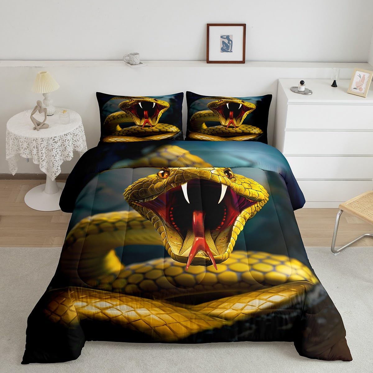 Snake Comforter Set - Queen Size Black With Sun, Moon, Skulls & Butterflies For Kids & Teens Galaxy Bedding