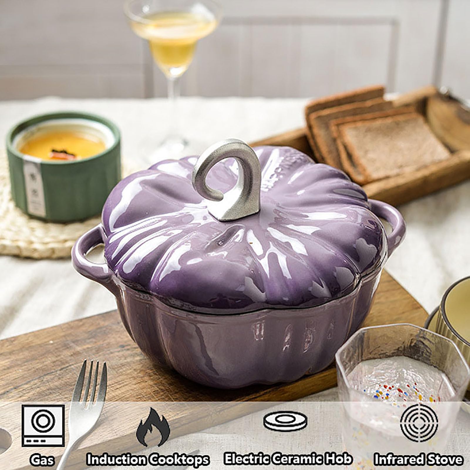 Olla De Esmalte, Olla para Estofado Esmaltada De Hierro Fundido con Calabaza, Olla con Forma Calabaza, con Revestimiento Antiadherente, Cacerola, Cazuela Grande, Olla Sopa