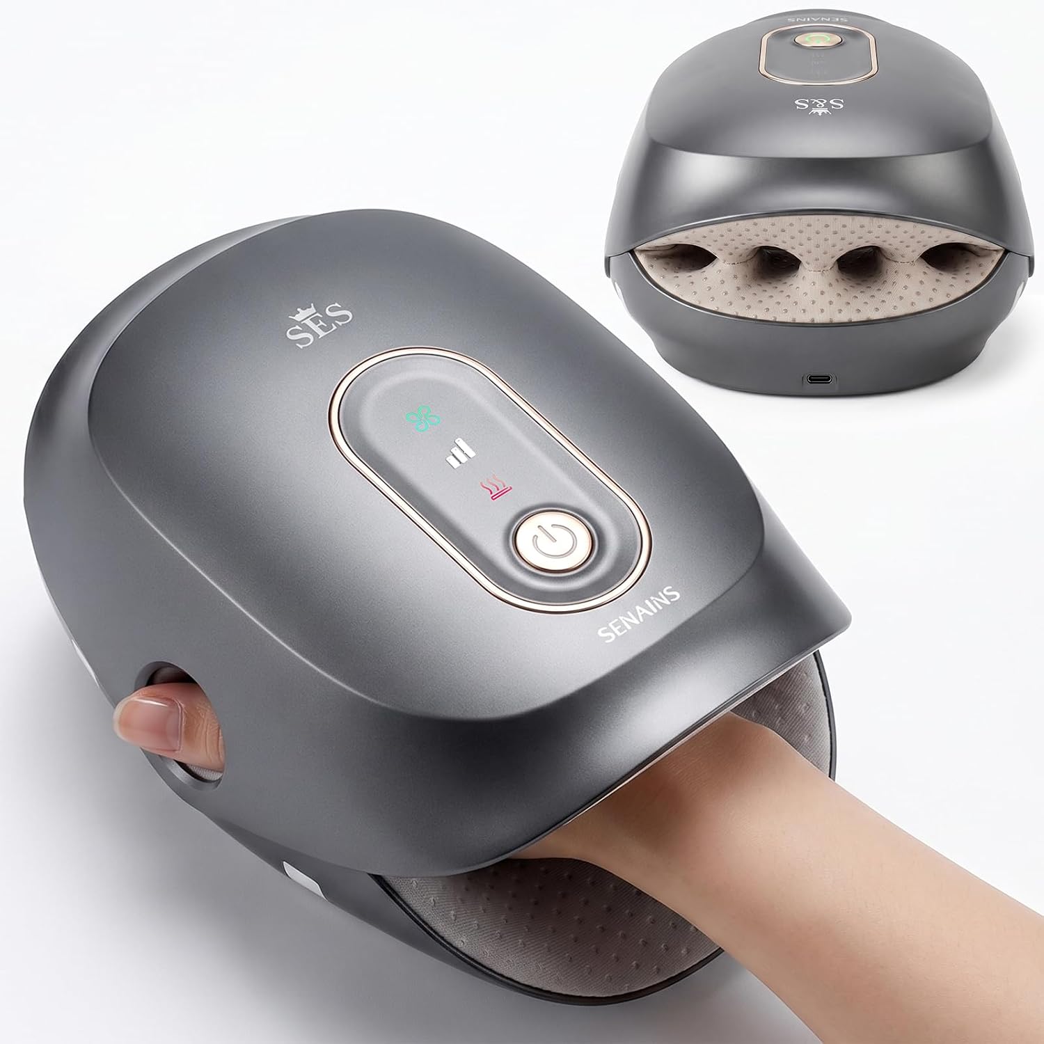 Cordless Hand Massager with Heat,3 Modes,Knuckle Stretching (Grey) | Heating Hand Massager for Arthritis and Carpal Tunnel,Relax Heating Hand Massager