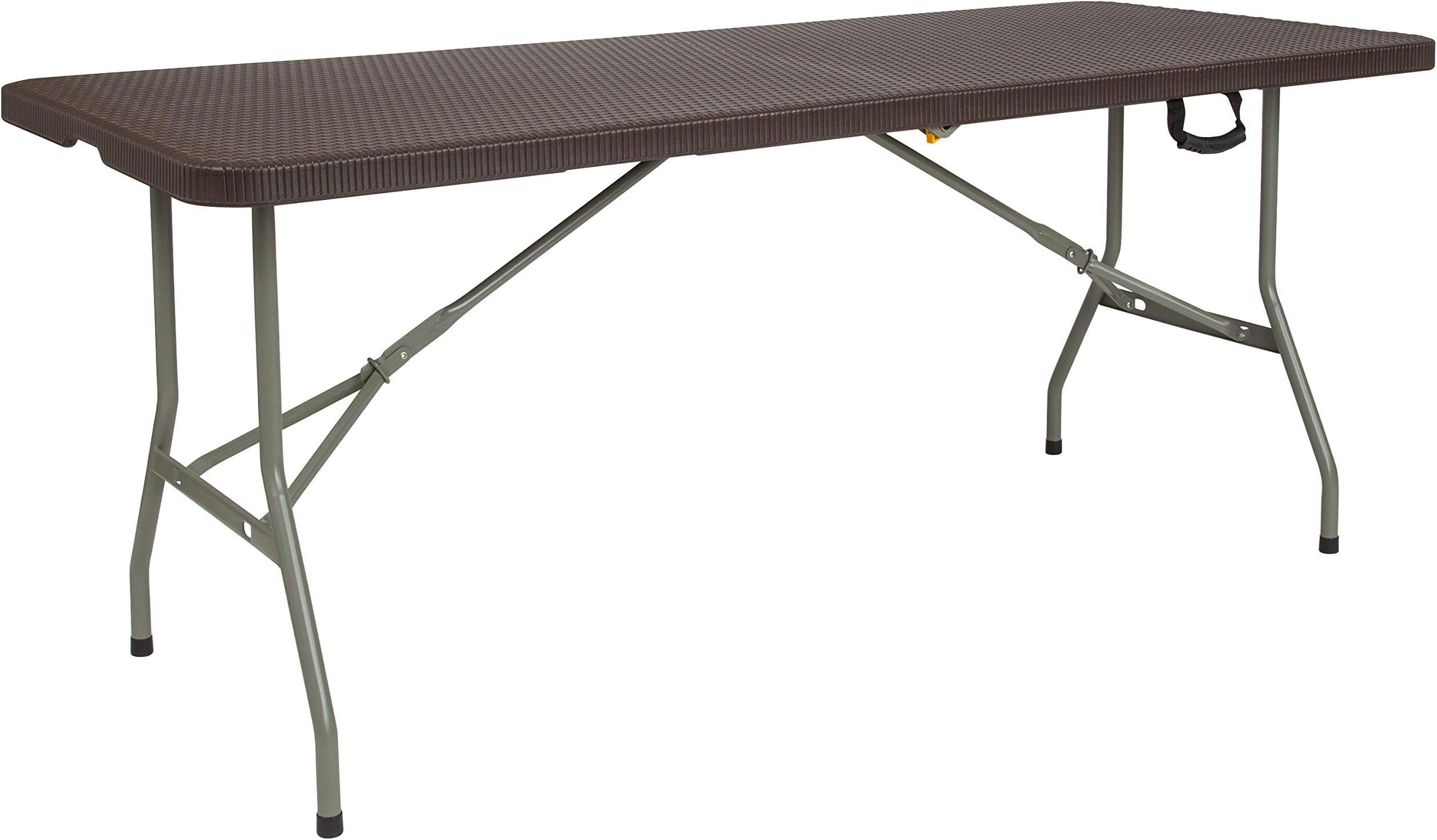Flash Furniture Park Commercial Grade 6-Foot Bi-Fold Brown Rattan Plastic Folding Table