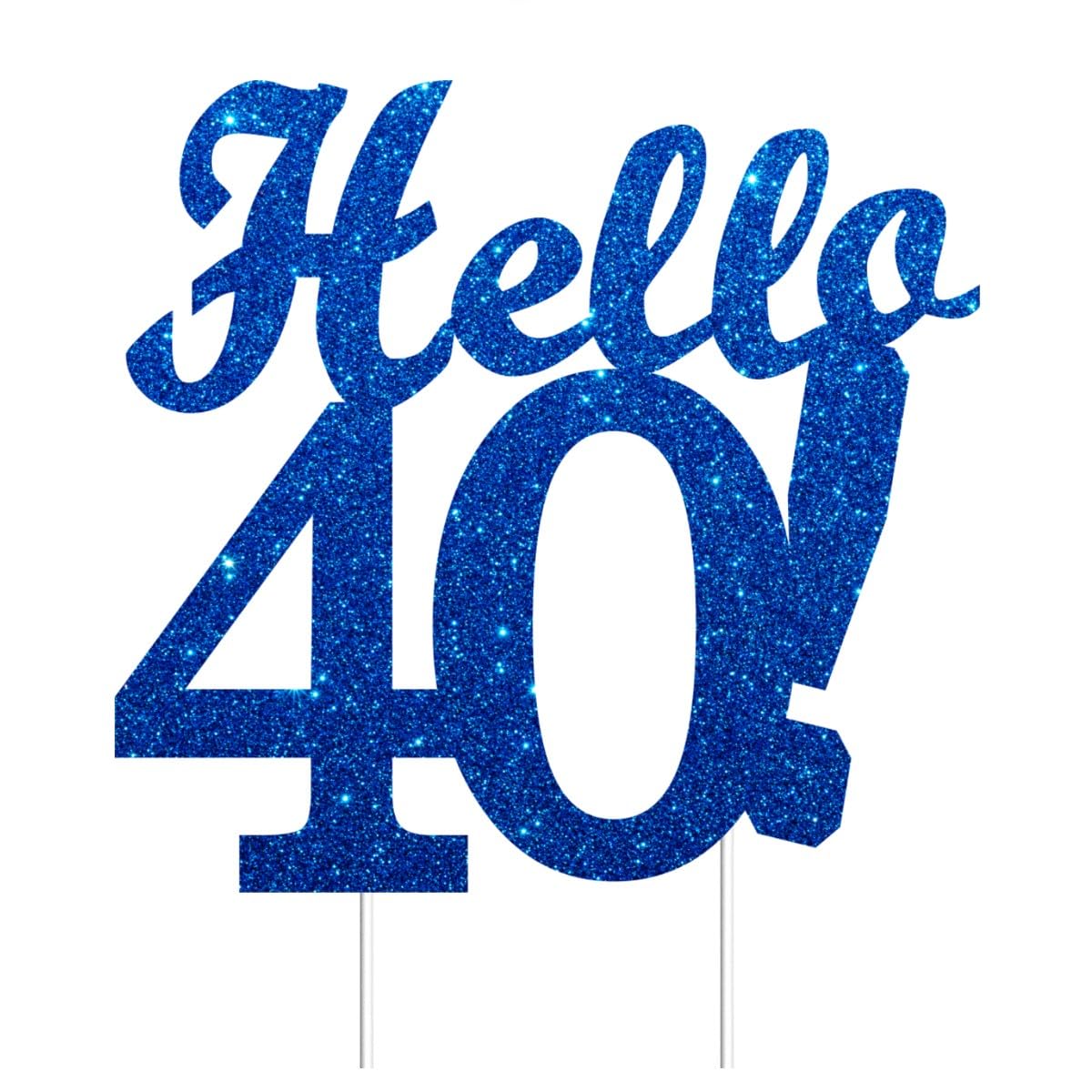 Hello 40 Cake Toppers Blue Glitter, Happy 40th Birthday Cake Decorations Cheers to 40 Years Party Decoration, Hello Forty Cake Topper for 40 Year Old