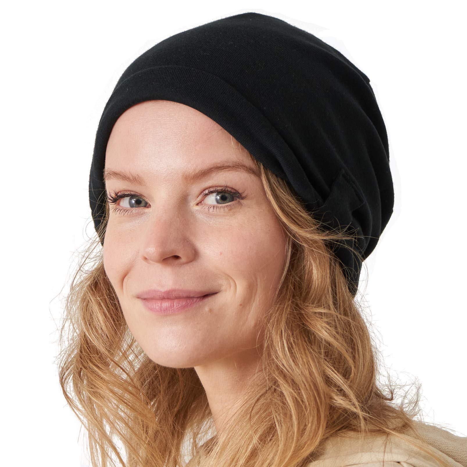Charm Women's Black Organic Cotton Slouchy Beanie - Soft Summer Slouch Chemo Hat