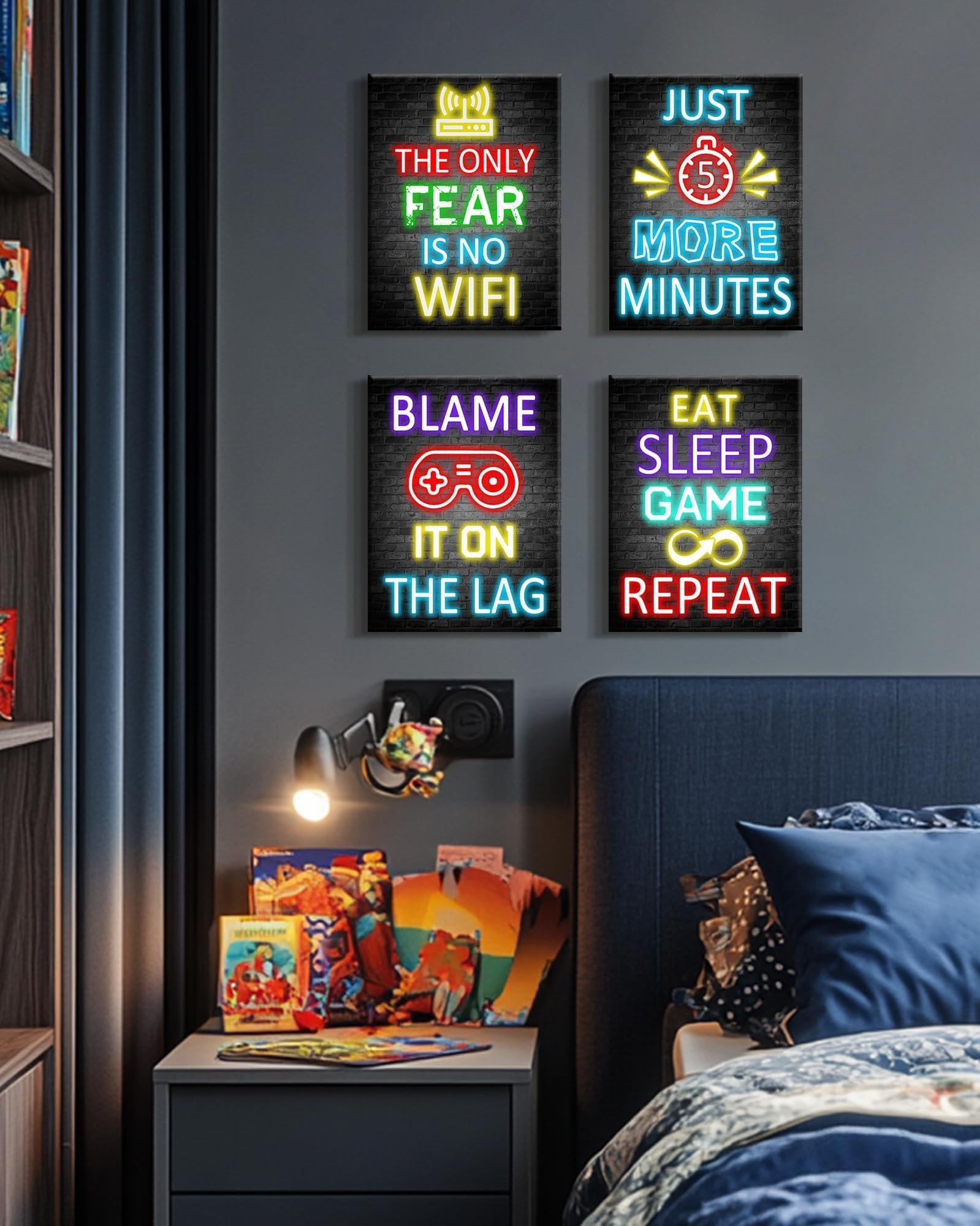 KUVIOKE Lot de 4 panneaux muraux décoratifs prêts à accrocher pour chambre d'adolescents et garçons – 30,5 x 40,6 cm (encadré)