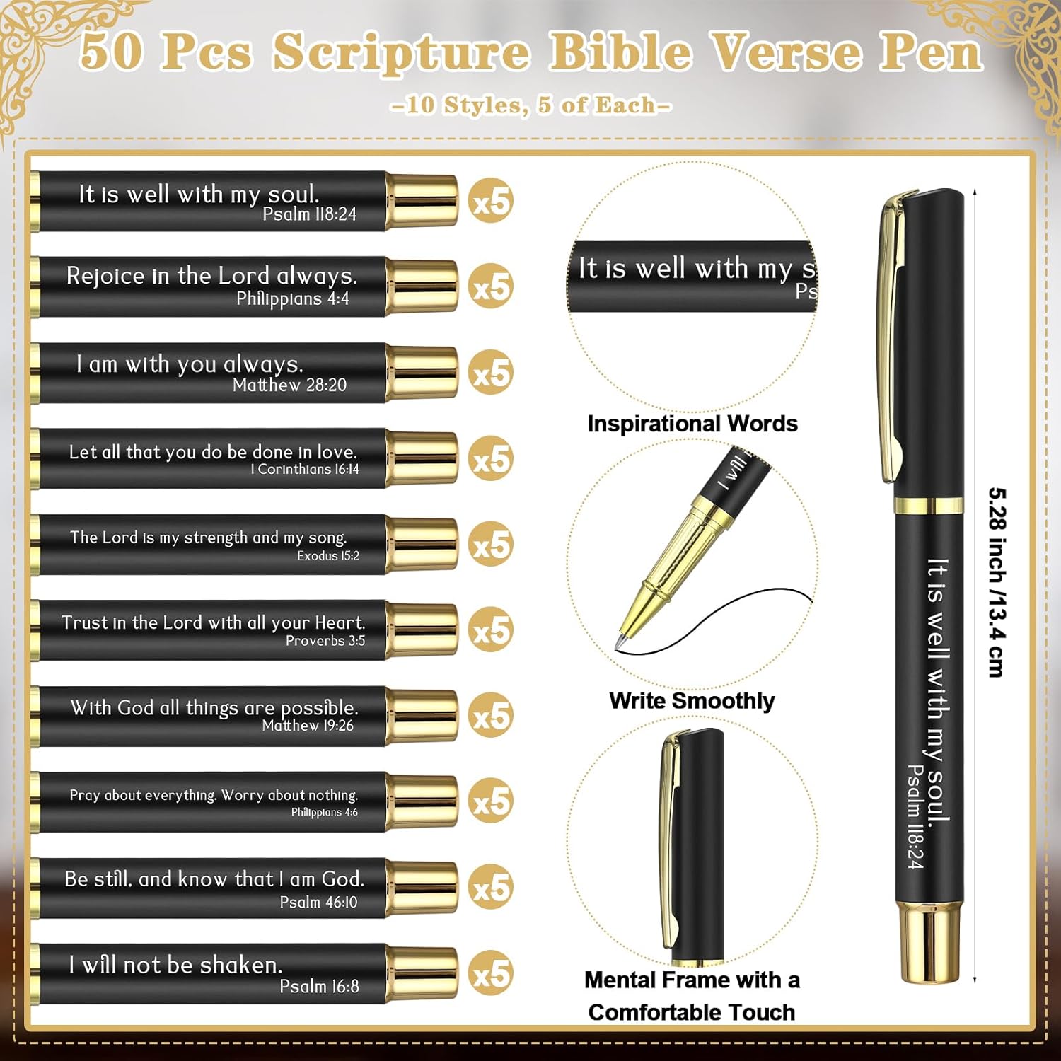 Spakon 50 Sets Christian Father's Day Gift Bulk Religious Scripture Bible Pens with Cross Metal Bookmark Organza Bag Inspirational Bible Gift for Church Members Coworker