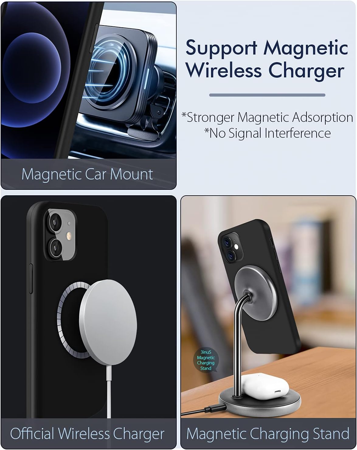 3inuS Mag-Safe Case for iPhone 12/12 Pro Compatible with Mag-Safe Wireless Charging, 6.1 inch Shockproof Protective Silicone Case Built in Magnetic-Lock Ring, Multicolor