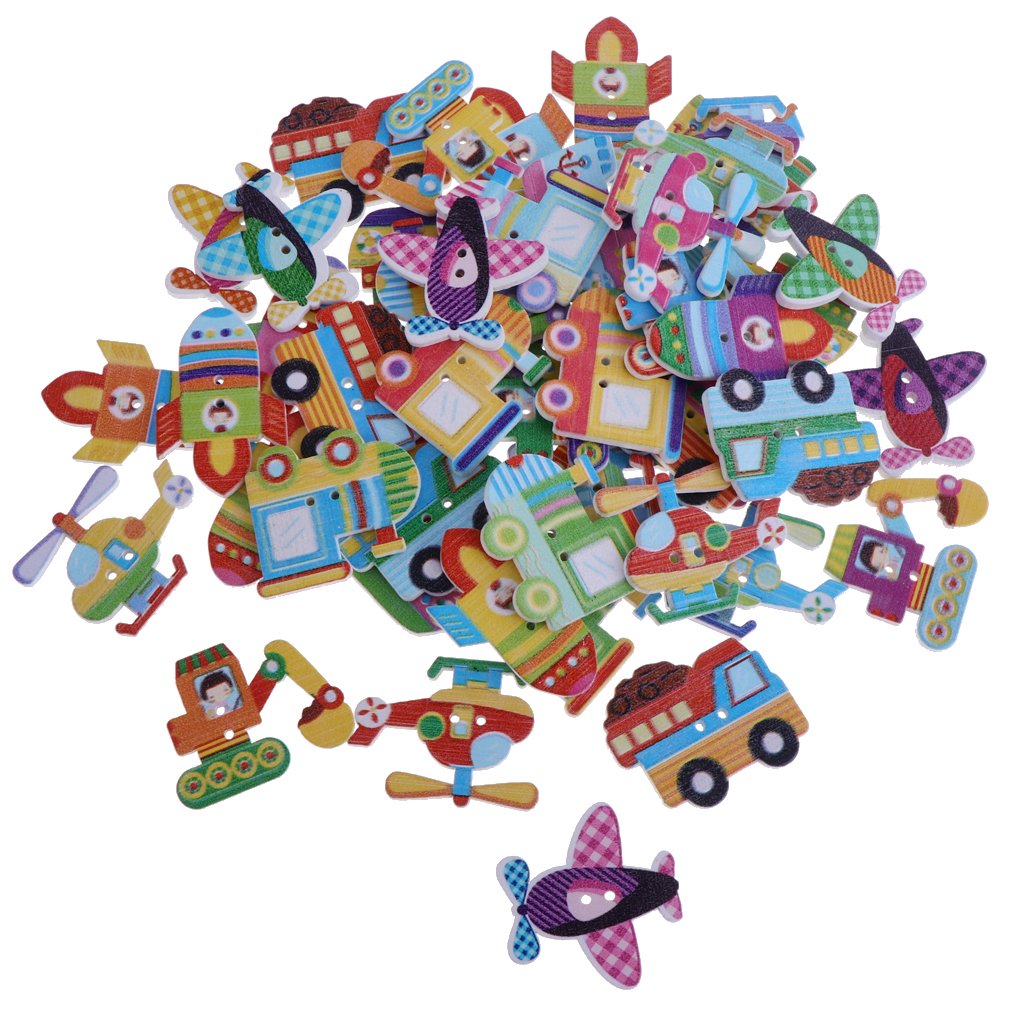 Colcolo 50 Pieces Colorful Cartoon Wooden Transport Buttons Flatback for Cardmaking Craft, Mixed Transportation, 32 x 25mm