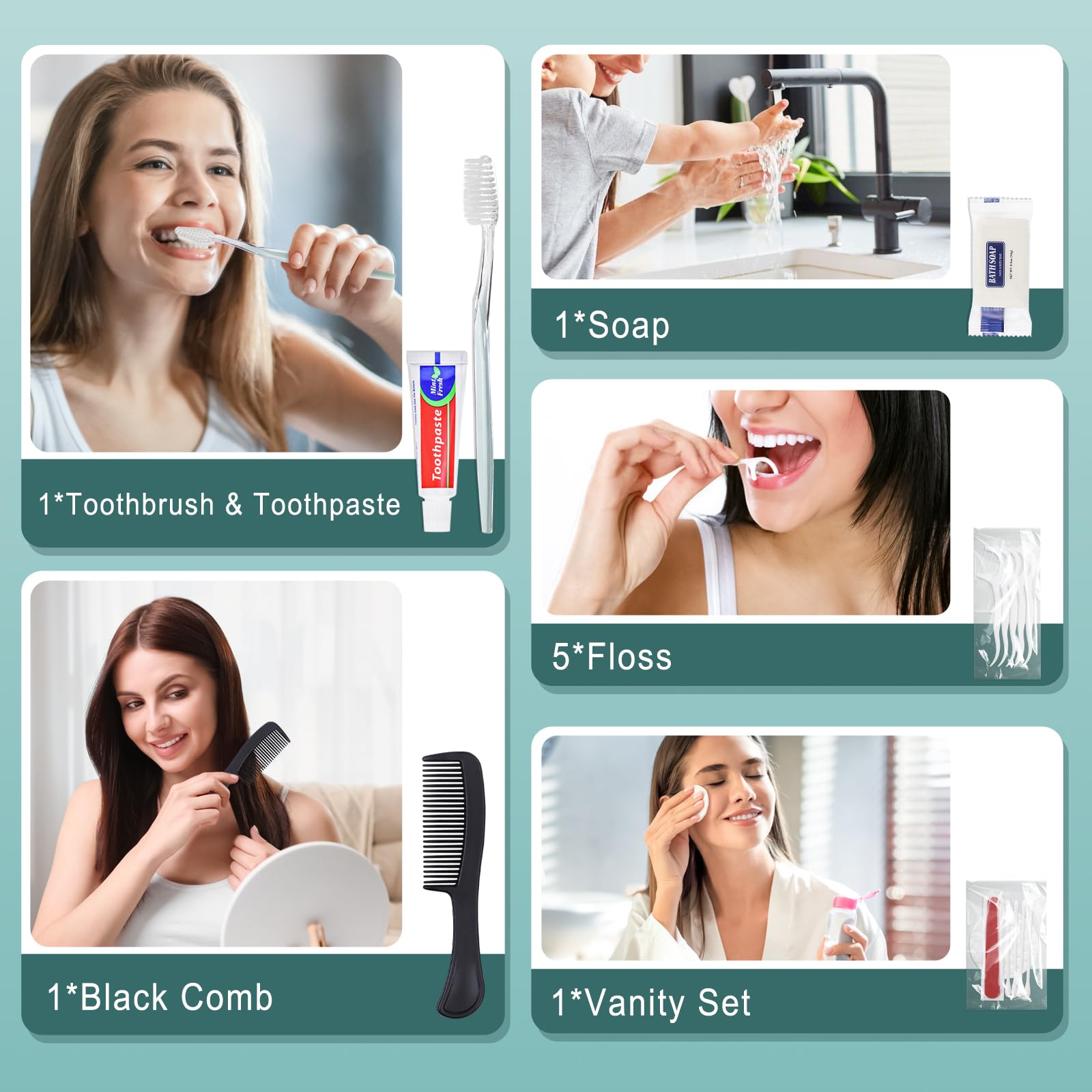 Set di 25 set di spazzolini da denti usa e getta con dentifricio, pettine e coperchio per sapone e kit di toeletta, kit da toeletta, articoli per senzatetto, per donne, uomini, viaggi