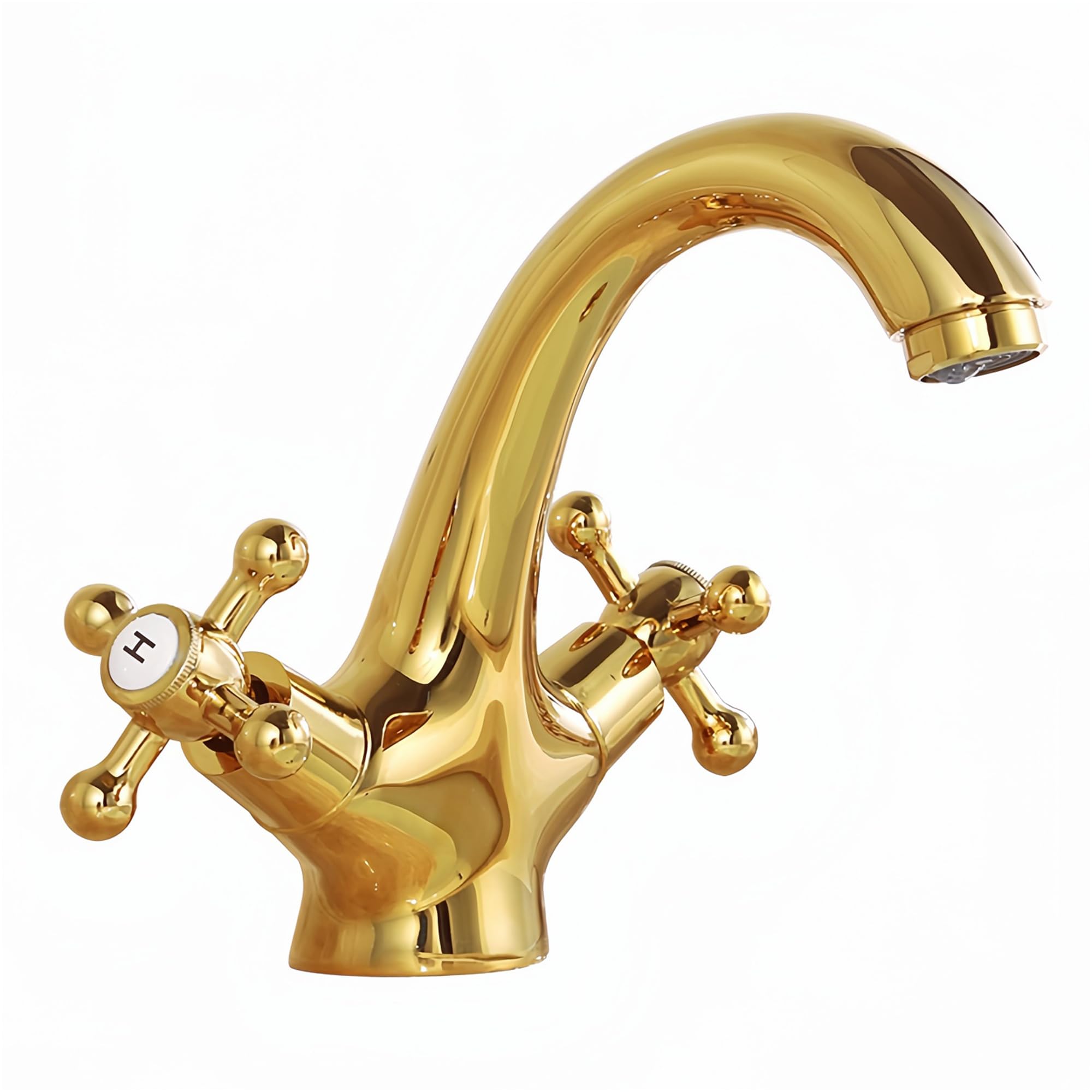 Grifo de Lavabo Latón Dorado, Grifo Baño Dos Manijas, Grifo Mezclador Baño Fregadero, Grifería de Lavabo Agua Fría y Caliente con Tubo Flexible