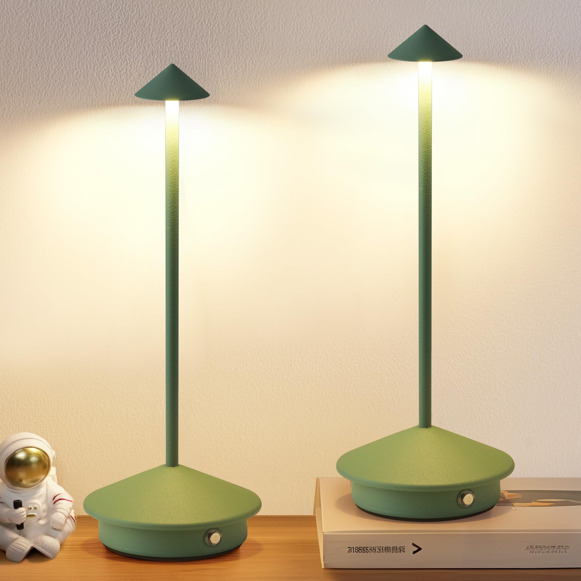 モダン コードレス テーブルランプ 2個セット ポータブル LED デスクランプ 4000mAh 充電式電池式照明 寝室 ダイニング レストラン コーヒー ショップ キャンプ ナイトライト (グリーン)
