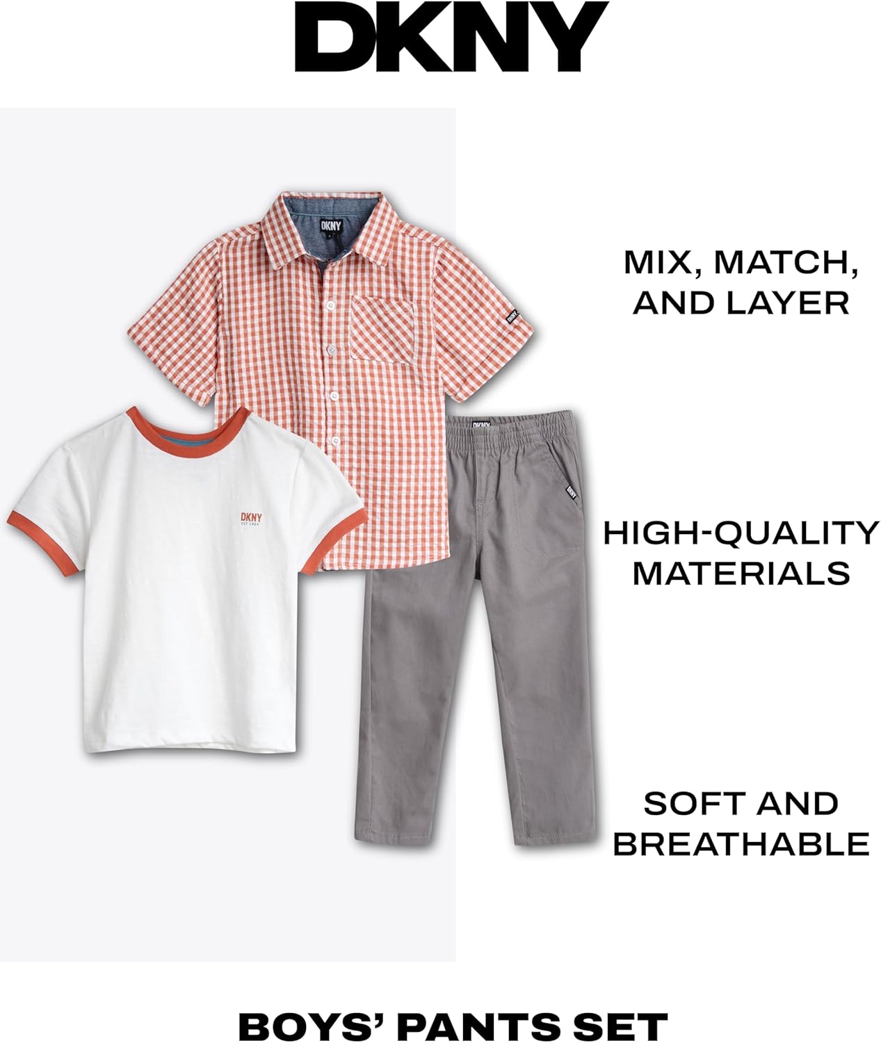 DKNY Toddler Boys Pants Set - 3 Piece Boys Button Down Shirt, Short Sleeve T Shirt, and Twill Pull On Kids Pants Outfits - Image 2