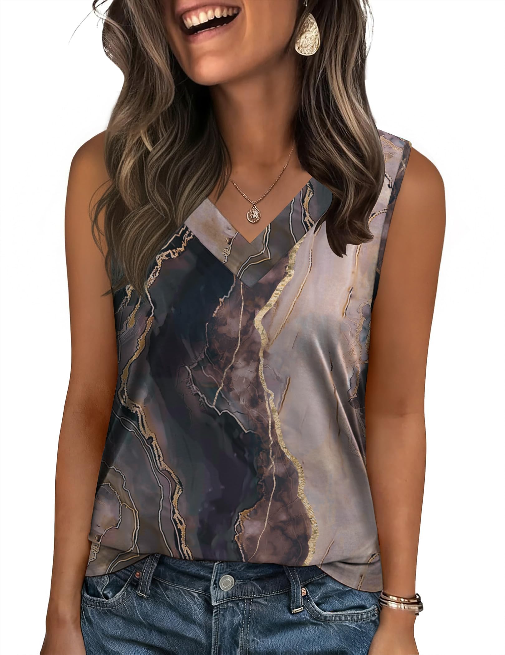 Zeagoo Tank Top for Women V Neck Loose Fit Sleeveless Summer Tops Business Casual Outfits Dressy Blouses Shirts — view 19