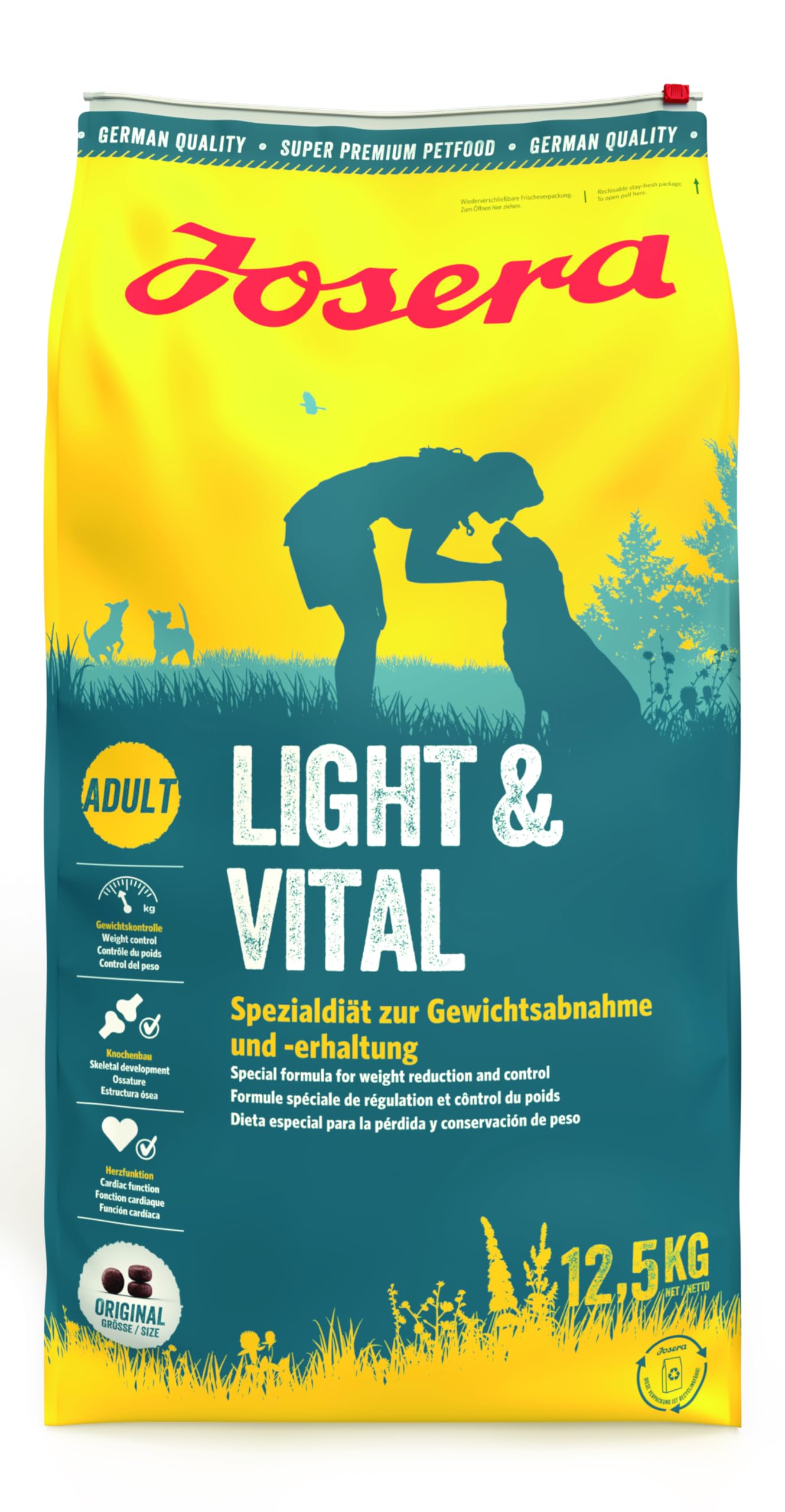 JOSERA Light & Vital (1 x 12.5 kg). cibo per cani a basso contenuto di grassi. cibo secco super premium per cani adulti. confezione da 1