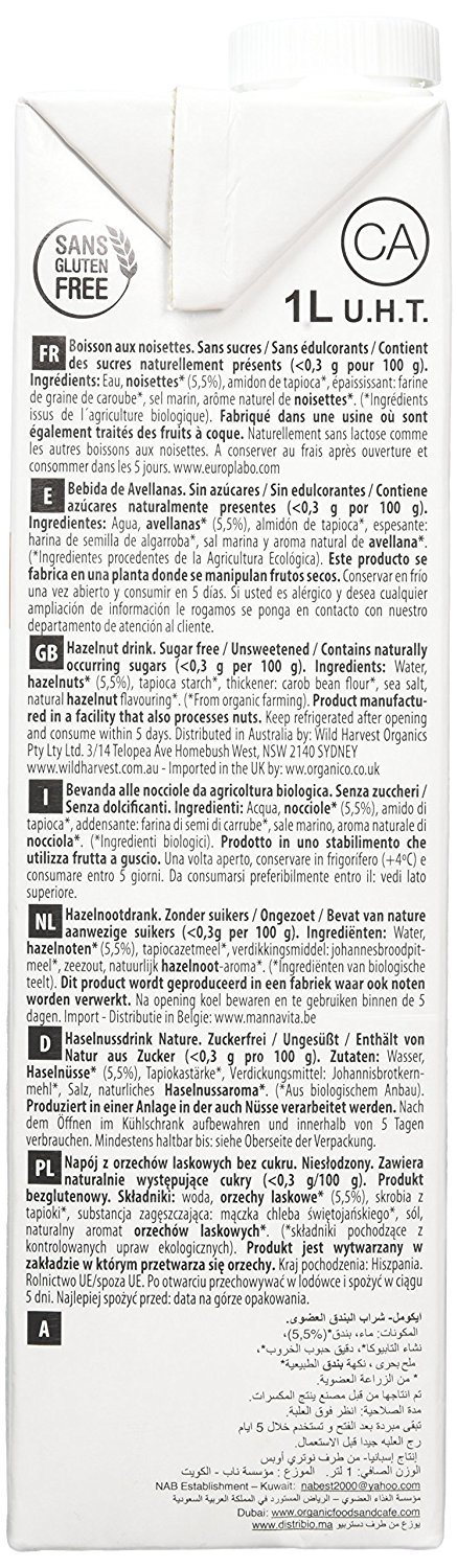 Ecomil - Bebida de Avellana Ecológica, Leche Sin Lactosa Avellanas, Sin Azúcares Añadidos, Bebida Vegetal, Producto Ecológico - Pack 6 x 1L