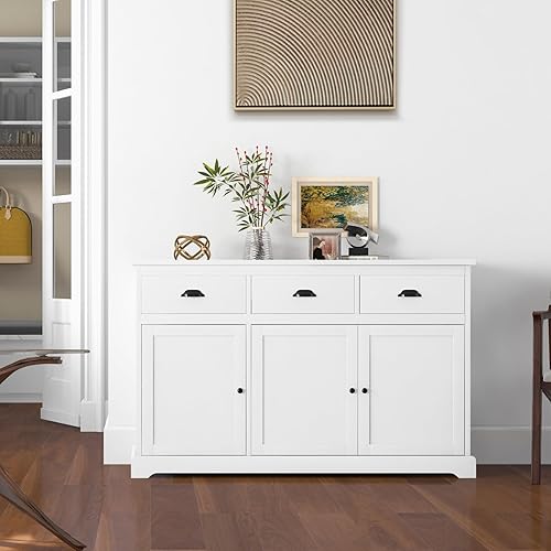 Miniatura 2 de LOKO Armario de buffet moderno con almacenamiento, armario de almacenamiento de cocina con tres cajones y dos gabinetes, aparador con dispositivo