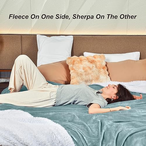Miniatura 4 de KAWAHOME - Manta de forro polar de sherpa súper suave, extra cálida y gruesa para invierno, 17.64 ozm, para sofá, cama, tamaño Queen, 90 x 90